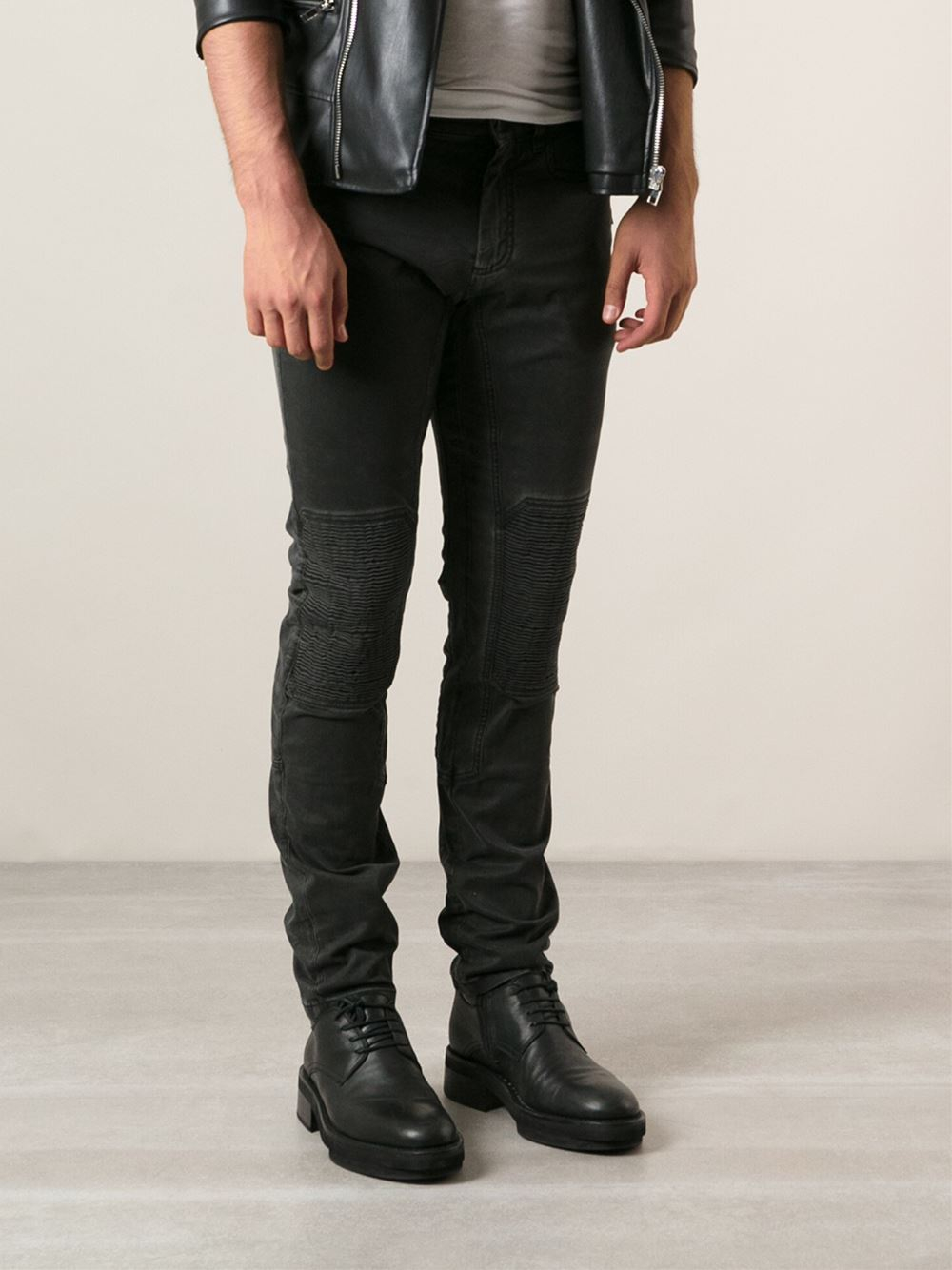Belstaff Ribbed Knee Slim Jeans in Black for Men - Lyst