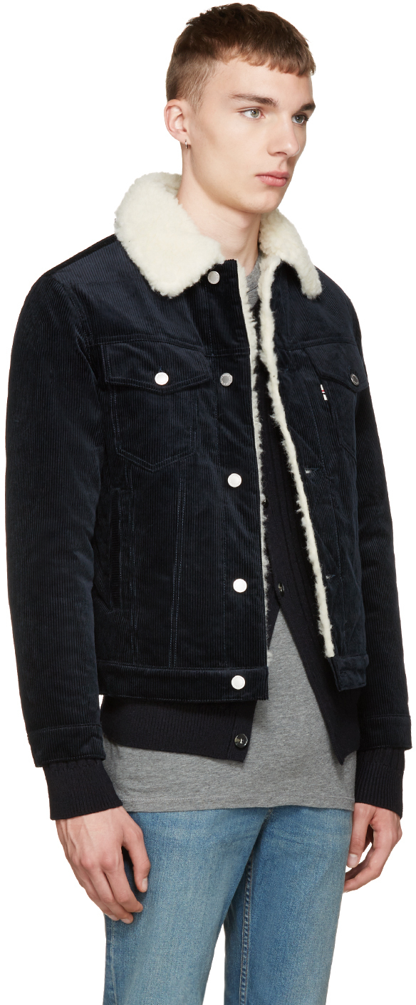 corduroy trucker jacket with faux shearling collar