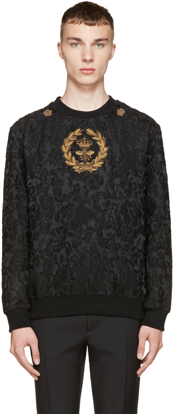 Dolce & Gabbana Black Brocade Bee And Crown Embroidery Pullover for Men |  Lyst