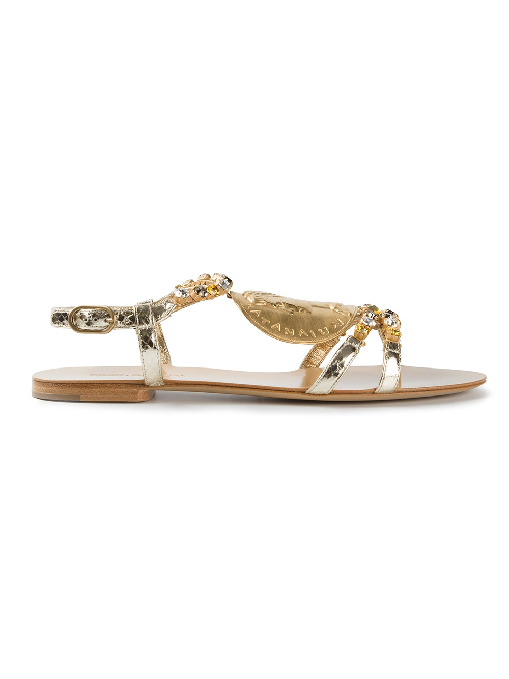 Dolce & Gabbana Embellished Flat Sandals in Metallic - Lyst