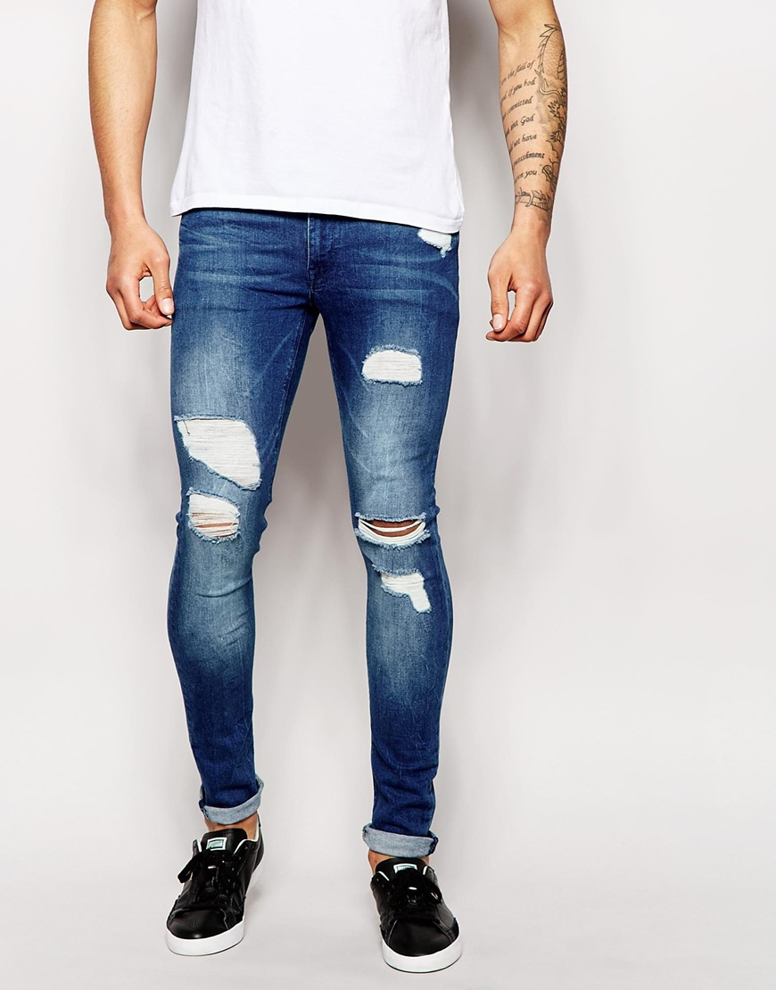 ASOS Extreme Super Skinny Jeans With Mega Rips in Blue for Men - Lyst