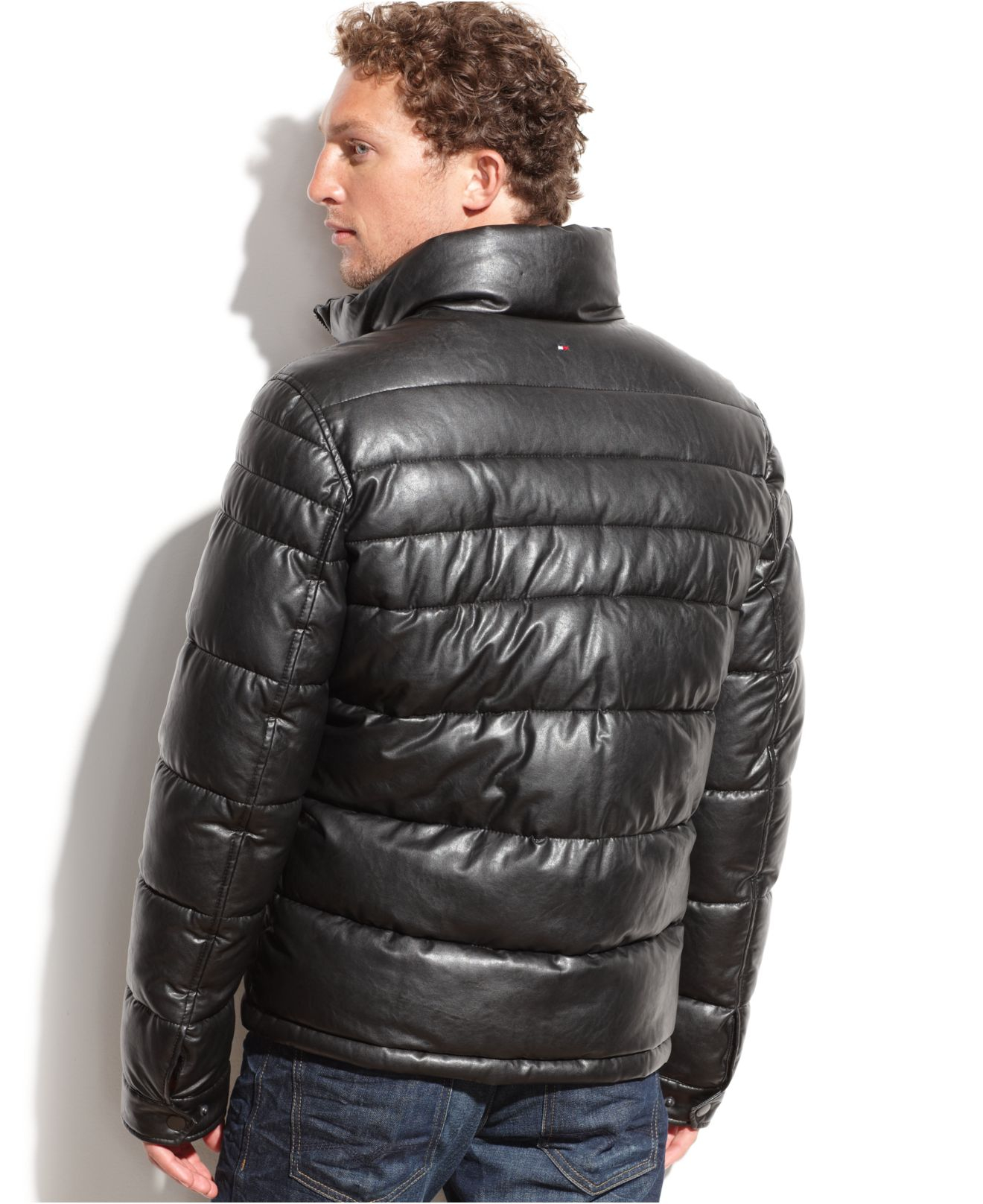 Tommy Hilfiger Faux Leather Puffer Jacket in Black for Men - Lyst