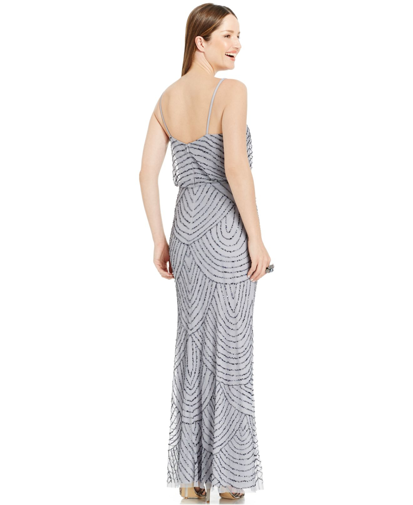 Adrianna Papell Petite Beaded Blouson Gown in Silver (Metallic) - Lyst