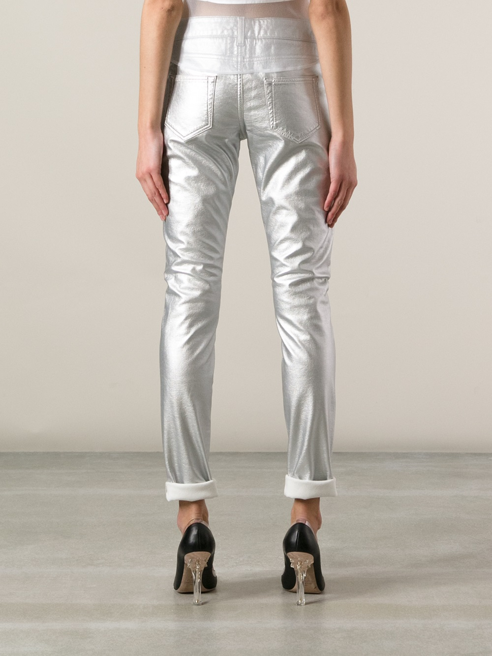 silver faux leather pants