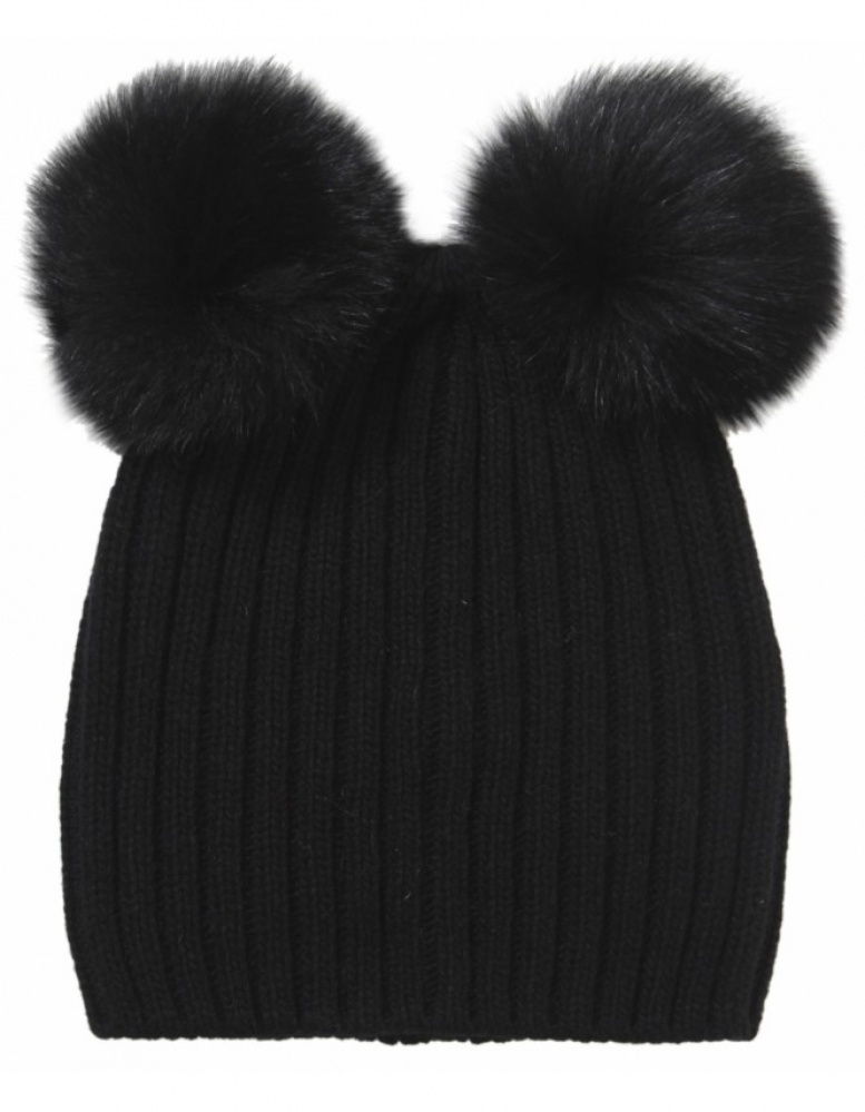 pom pom fur fox Helene Beanie Black Berman Hat Double Lyst Pom Pom in pom pom fur fox Helene Beanie Black Berman Hat Double Lyst Pom Pom in