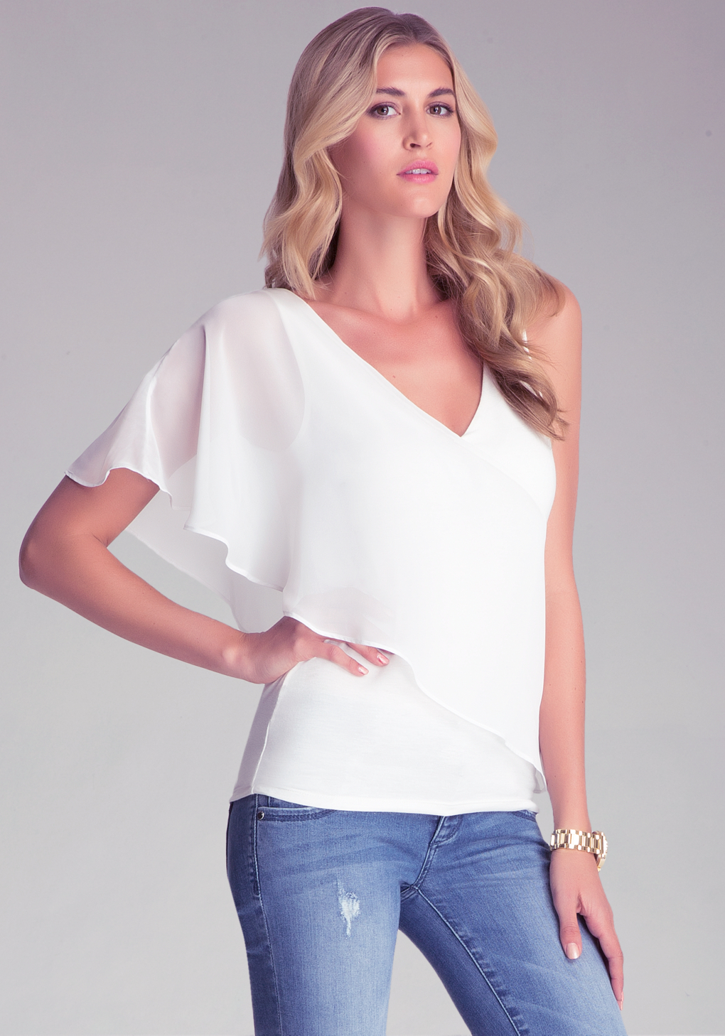 Bebe Chiffon Overlay Top In White Lyst