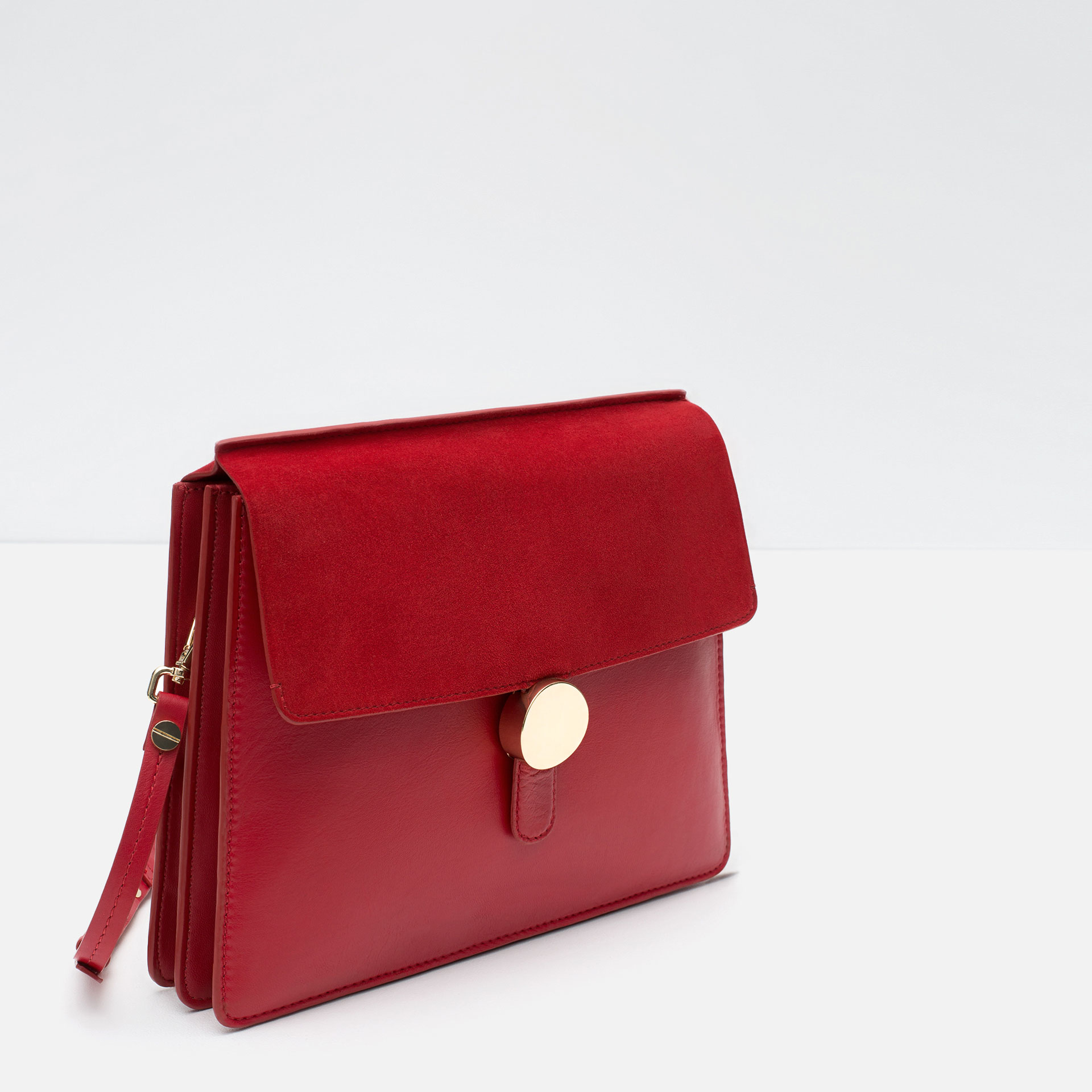 Zara Leather Messenger Bag With Gussets in Red Lyst