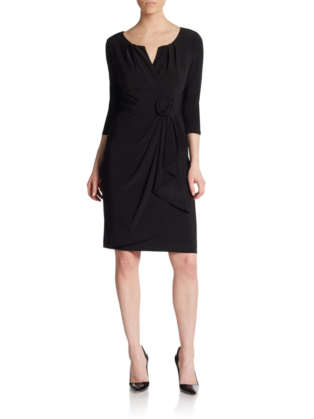 Lyst - Saks Fifth Avenue Black Label Draped Faux Wrap Jersey Dress in Black