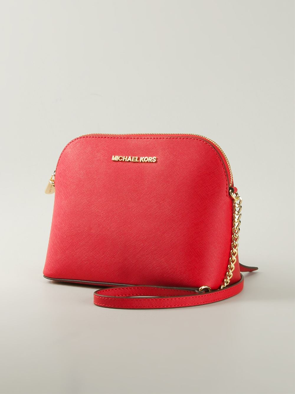 Michael Kors Emmy Cindy Dome Medium Top Zip Crossbody Saffiano Leather Red  - ShopperBoard