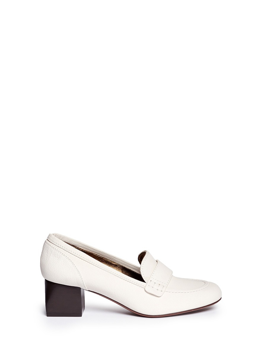 Lanvin Block Heel Leather Loafers in White - Lyst