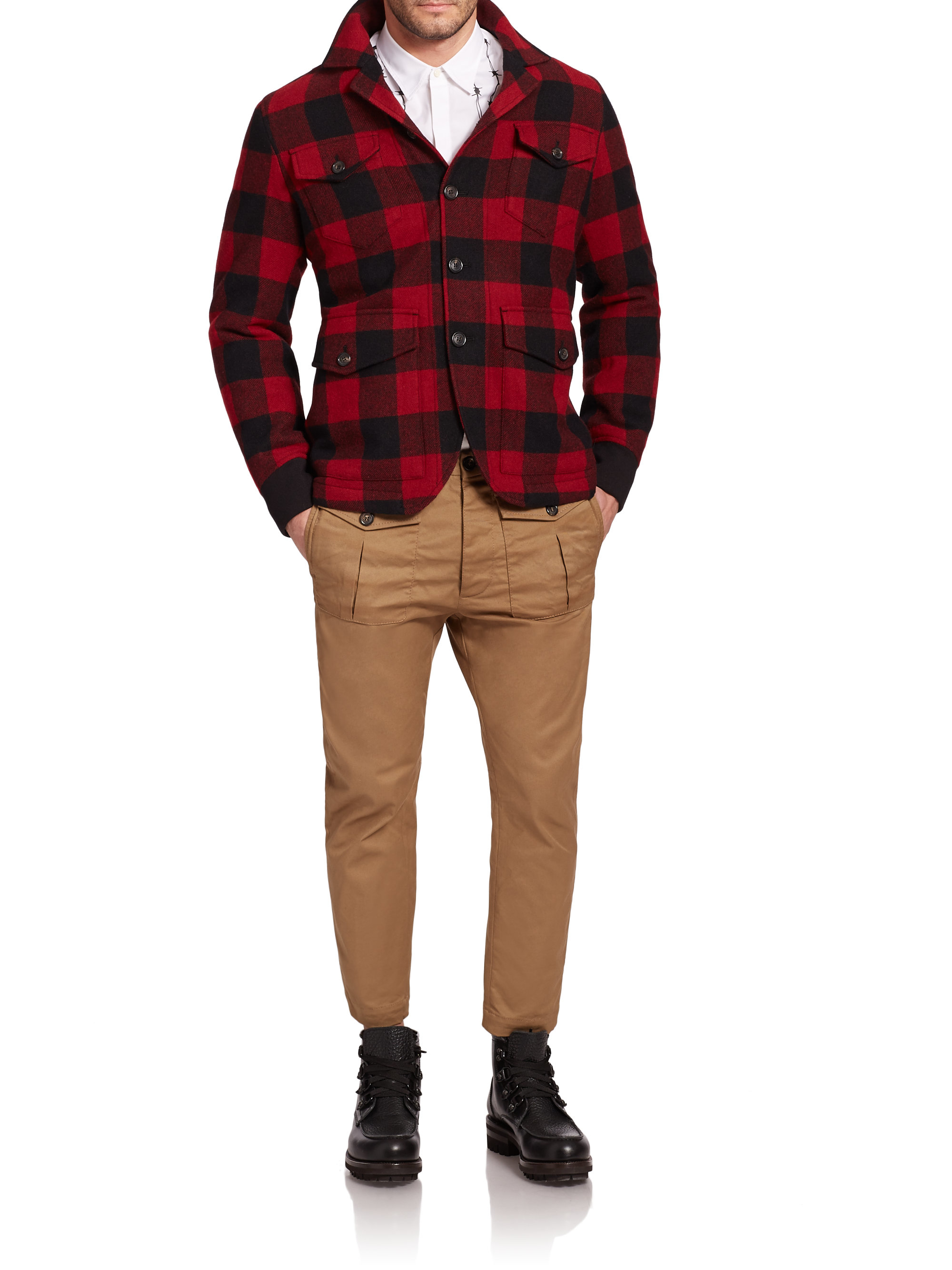 DSquared² Buffalo Plaid Wool Jacket in Red-Black (Black) for Men - Lyst