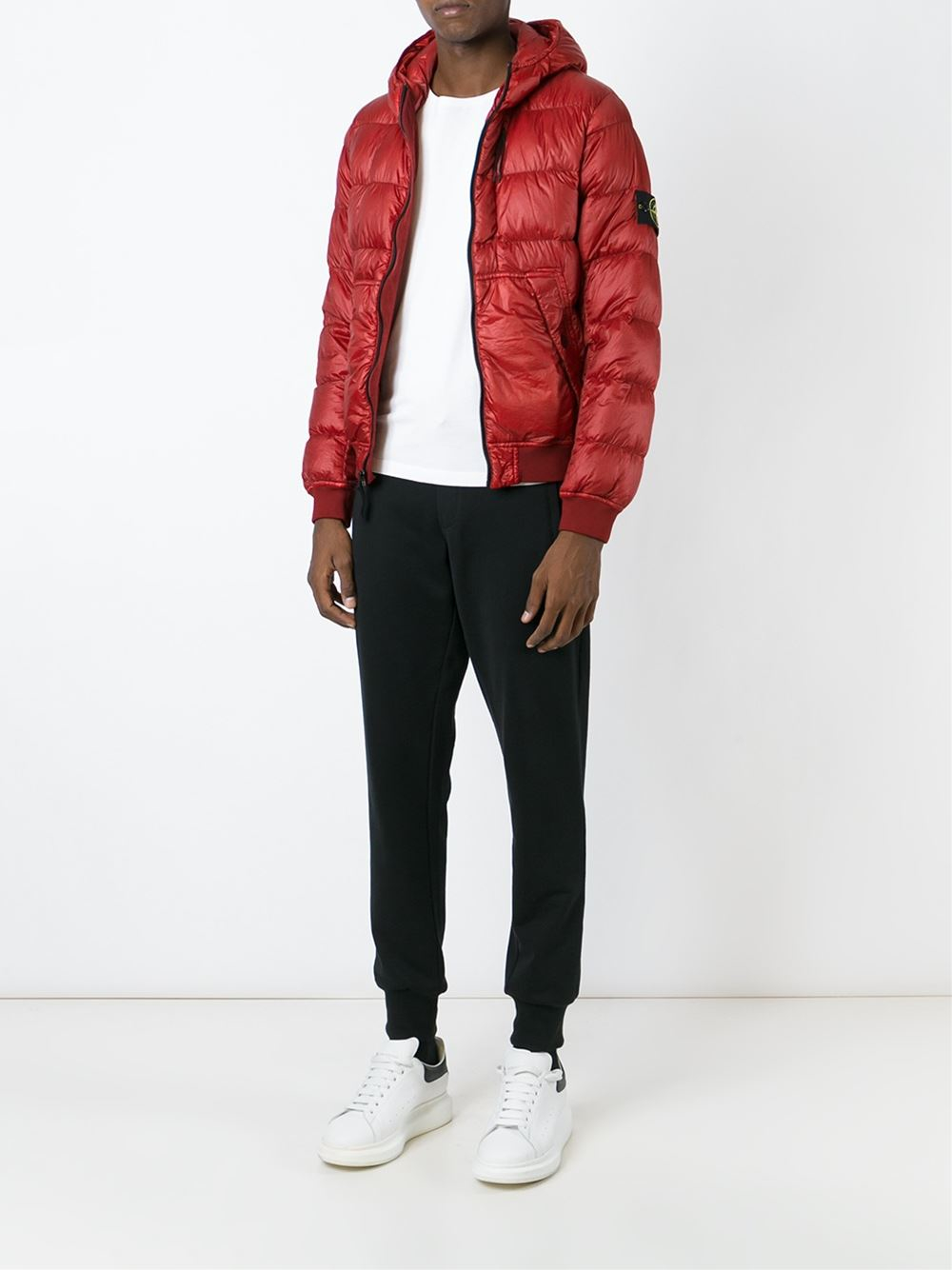 Stone Island Padded Hooded Jacket in Red for Men - Lyst