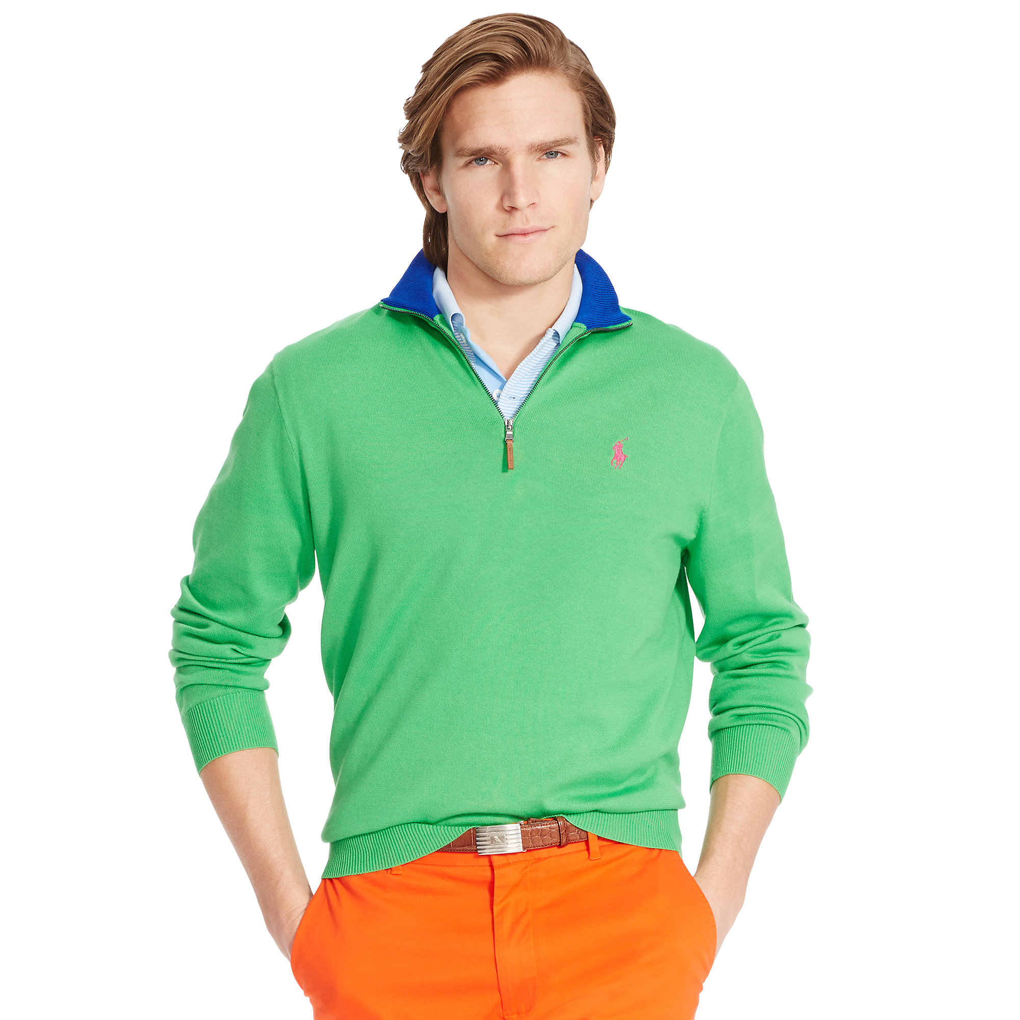 Ralph lauren Pima Cotton Half-zip Sweater in Green for Men | Lyst