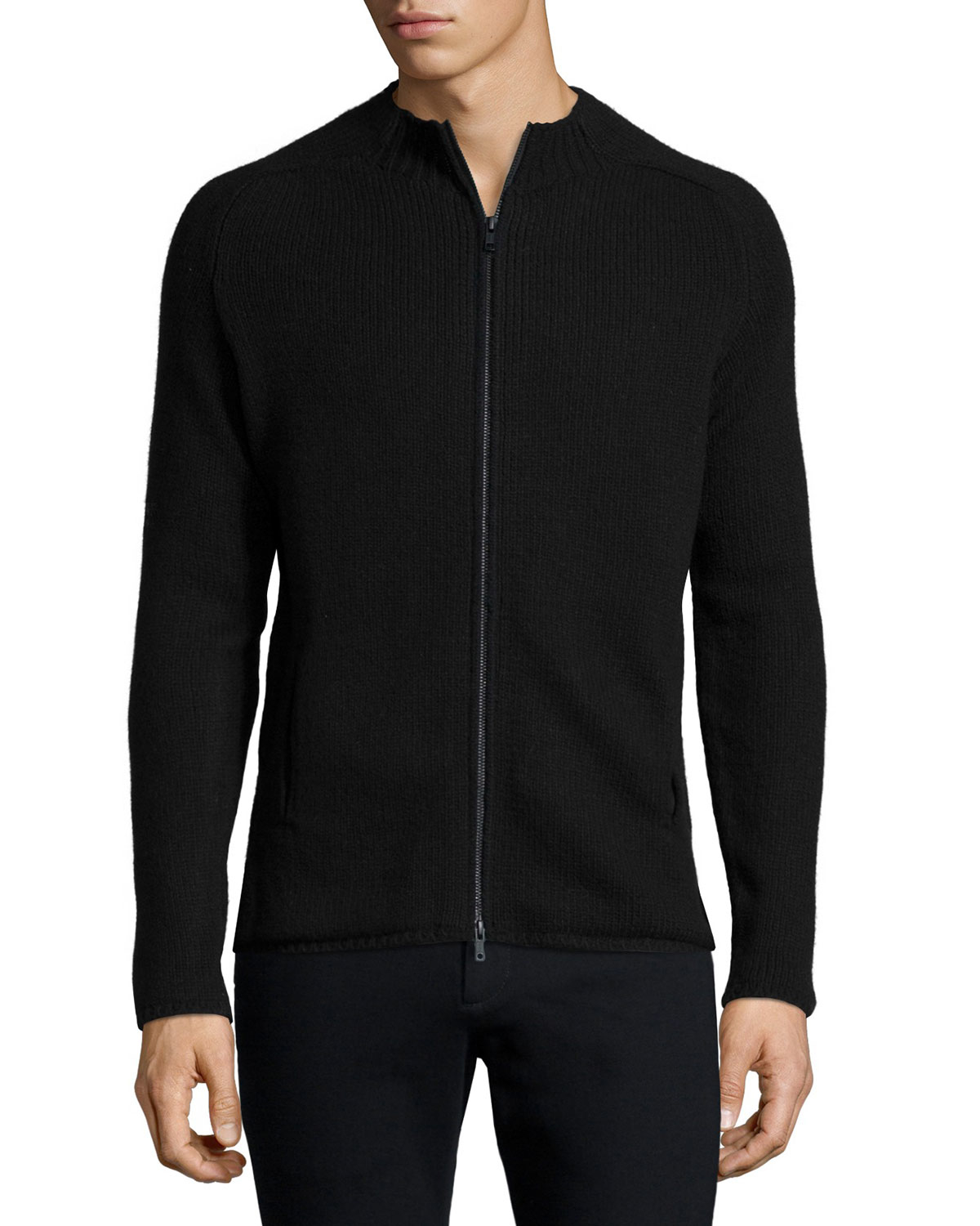 ATM Ribbed Full-zip Sweater in Charcoal (Black) for Men - Lyst