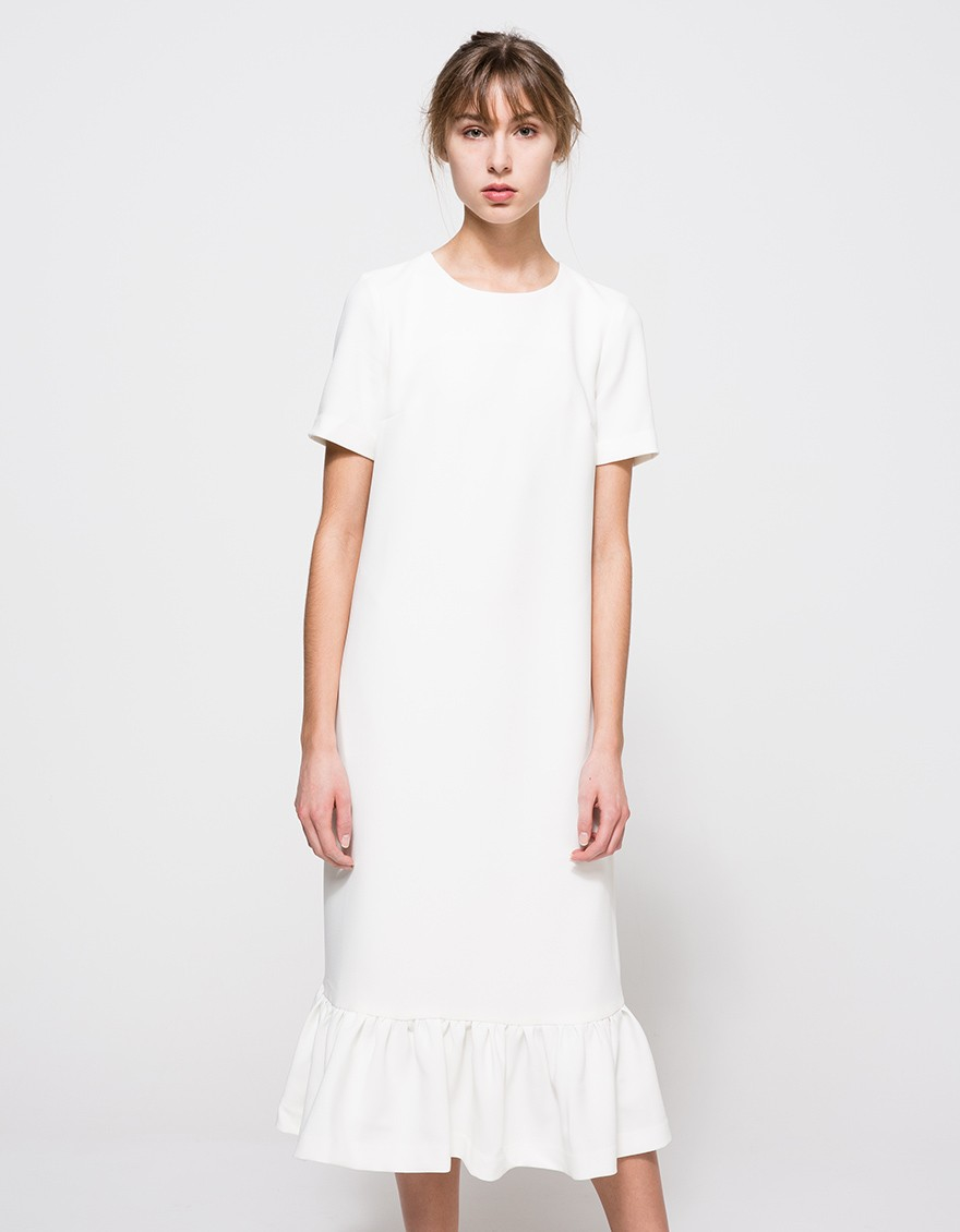 edit midi peplum dress w sleeves in white lyst edit midi peplum dress w sleeves in white lyst