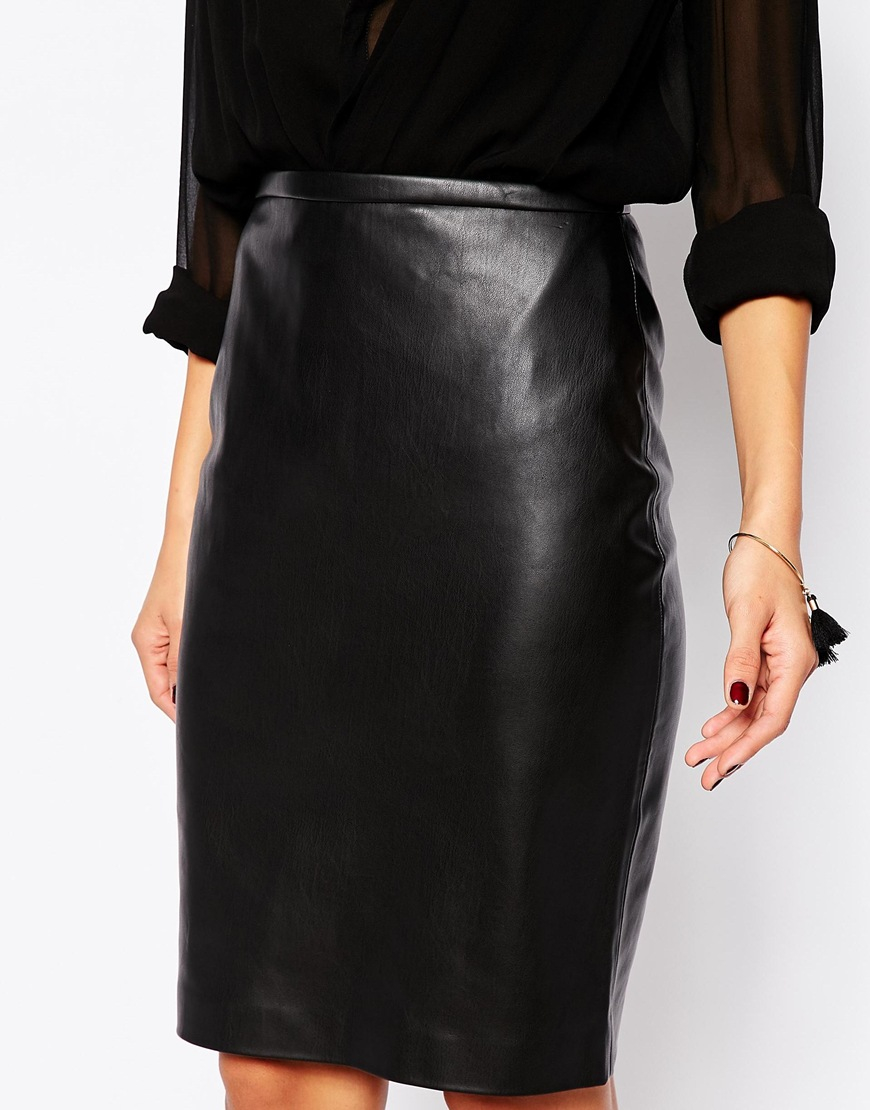 Mango Leather Look Pencil Skirt - Black - Lyst