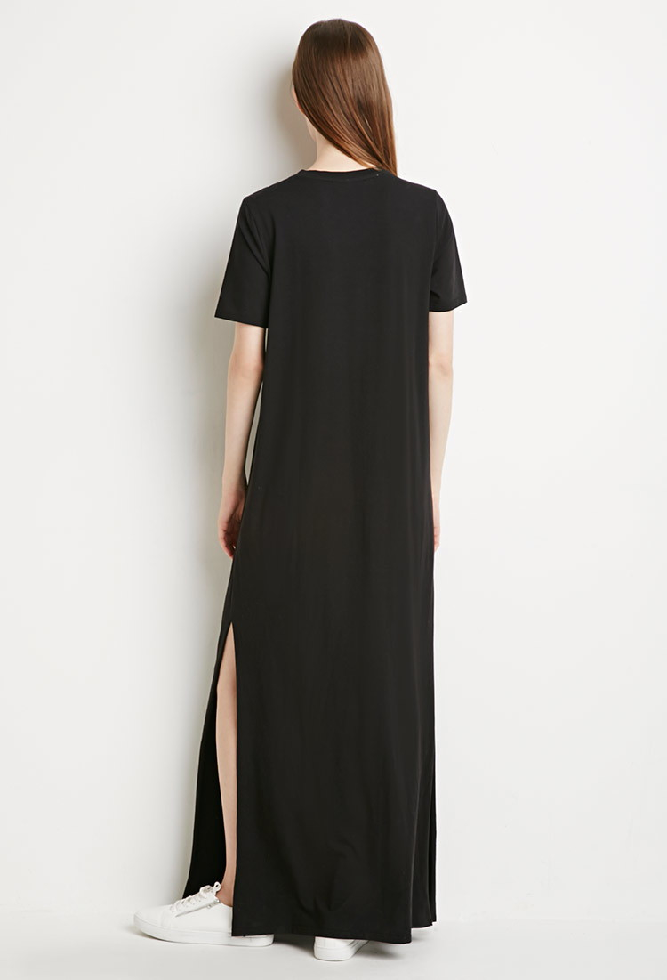 Forever 21 Cotton Side-slit T-shirt Maxi Dress in Black - Lyst