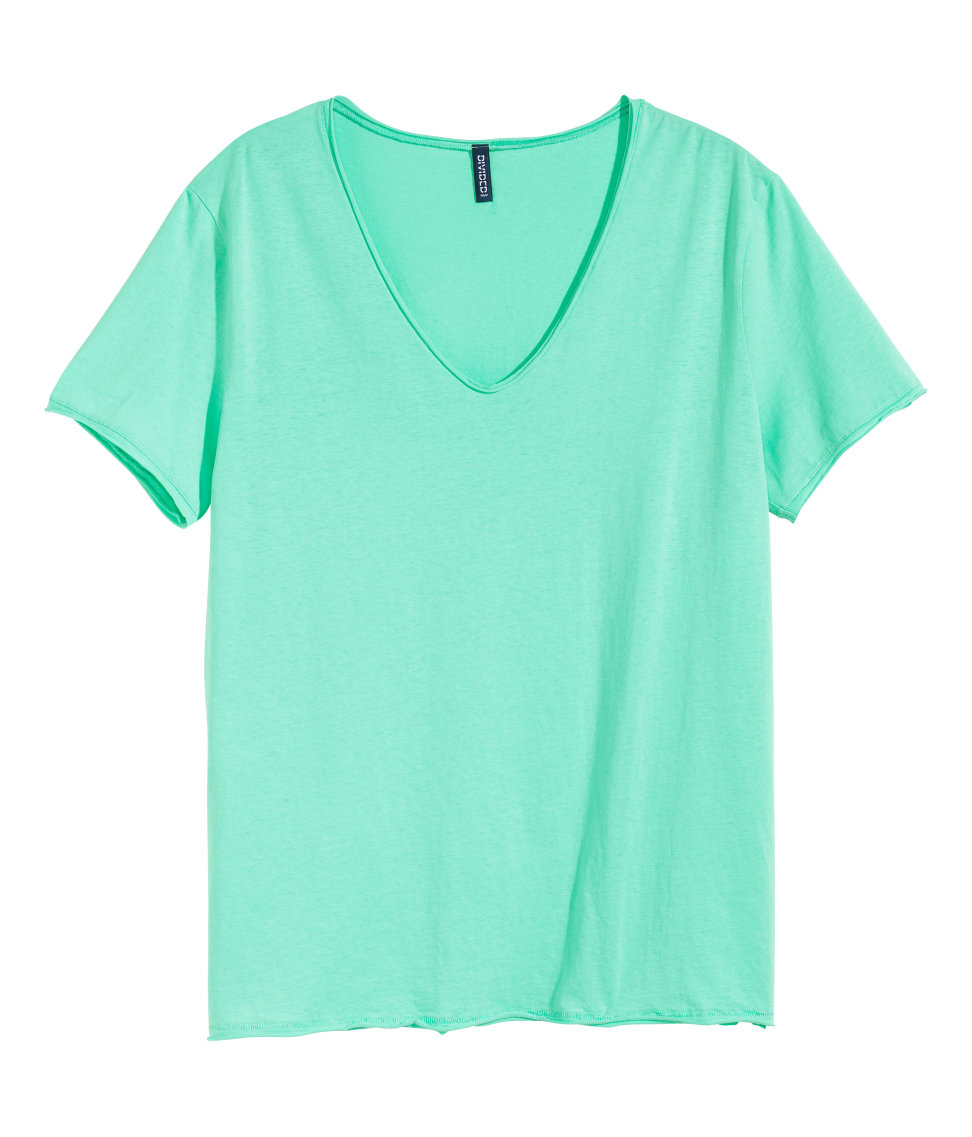 green v neck t shirt