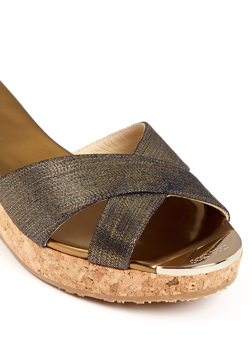 denim cork wedge sandals