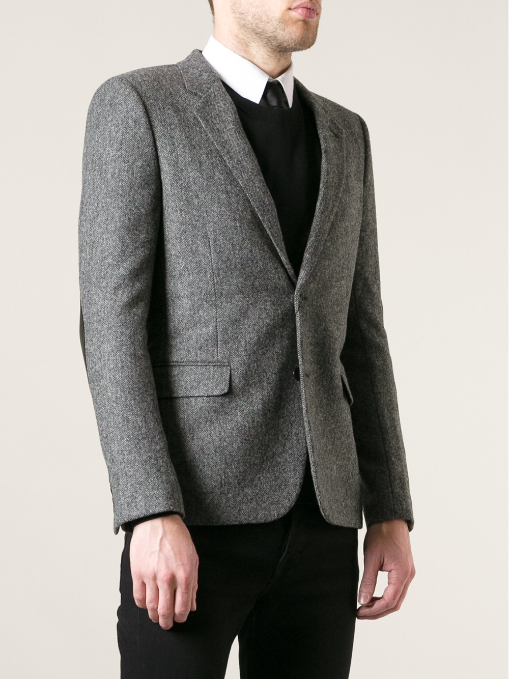 Saint Laurent Herringbone Tweed Blazer in Grey (Gray) for Men - Lyst