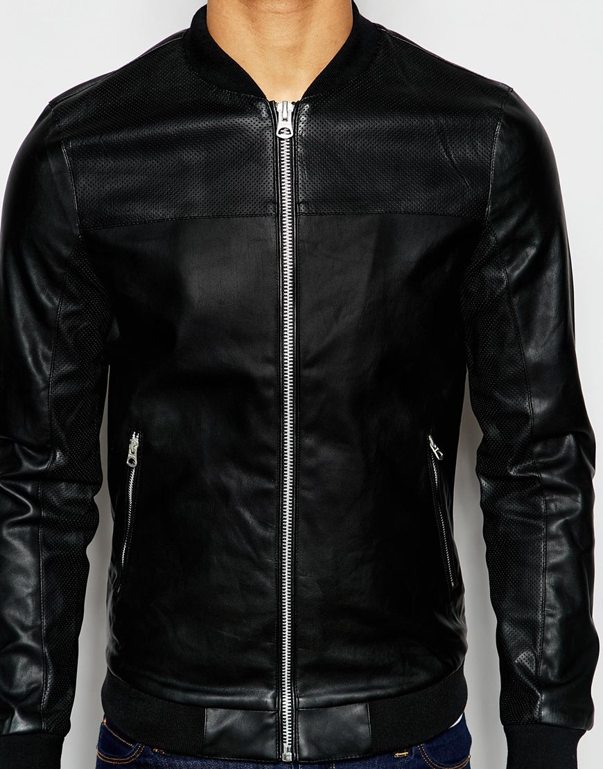 Pull&Bear Bomber Jacket In Faux Leather in Black for Men - Lyst