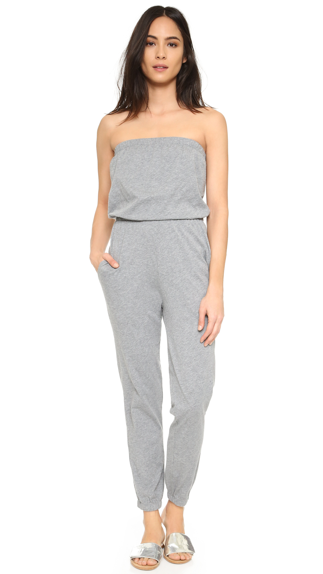 grey strapless romper