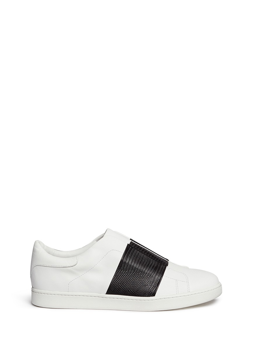 Vince 'vista' Lizard Effect Leather Band Laceless Sneakers in White (Black)  | Lyst