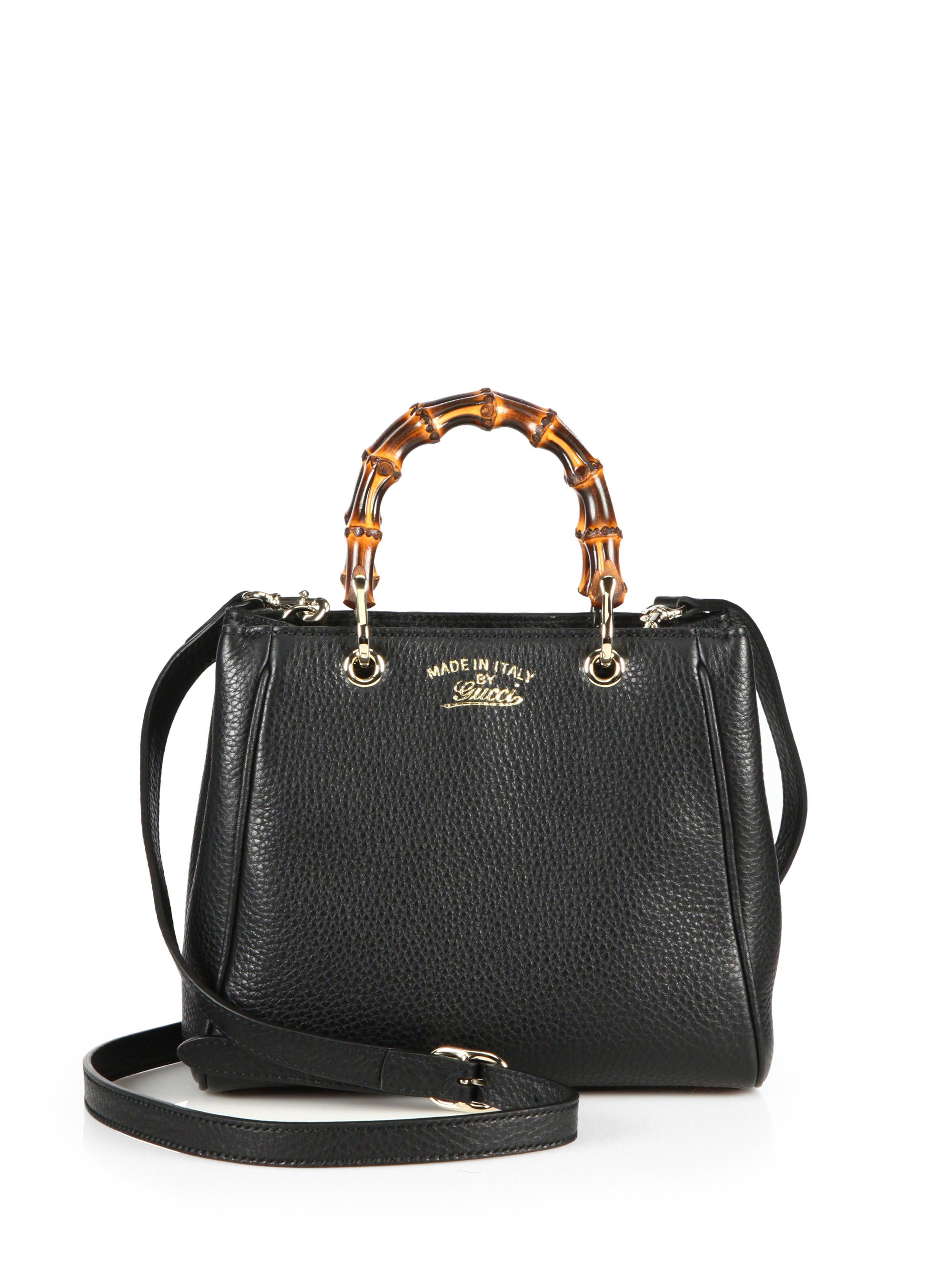 Gucci Bamboo Shopper Mini Leather Top Handle Bag in Black | Lyst