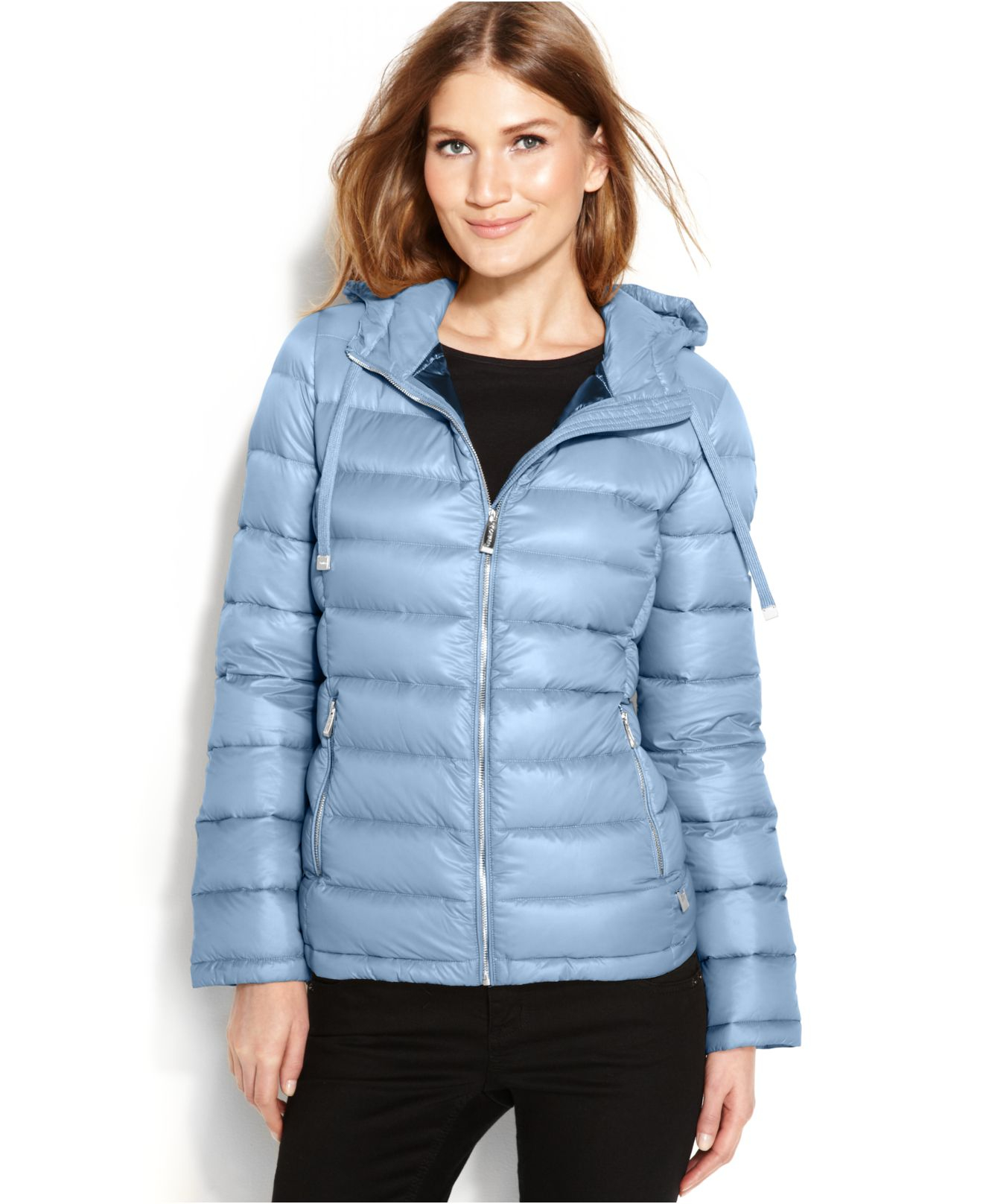 Calvin klein Hooded Quilted Packable Down Puffer Coat in Blue | Lyst