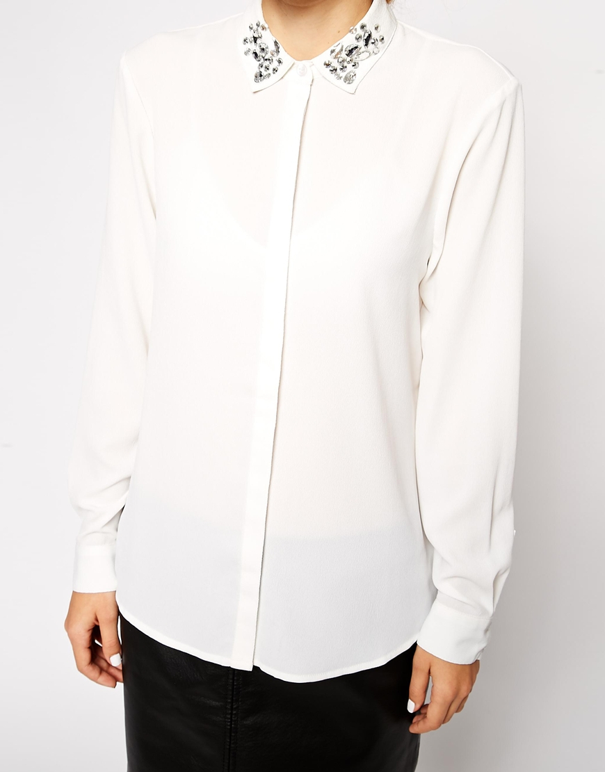 White Shirt Embellished Collar on Sale 