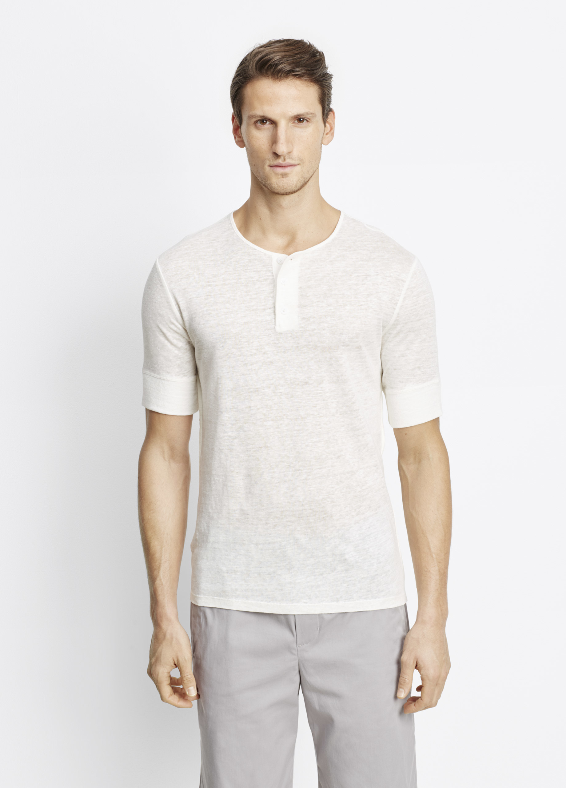 Lyst Vince Linen Jersey Short Sleeve Henley in White for Men