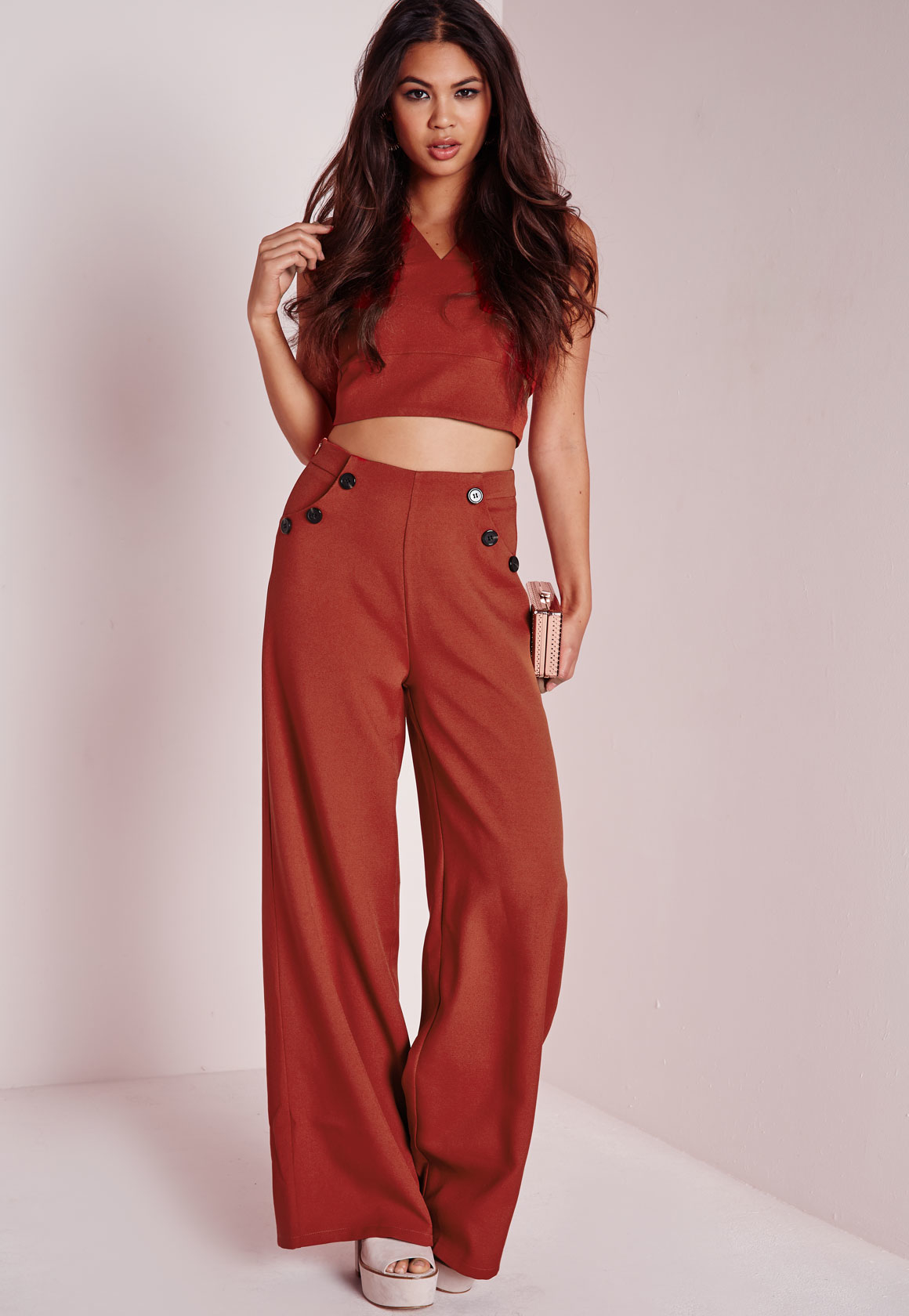 rust wide leg pants