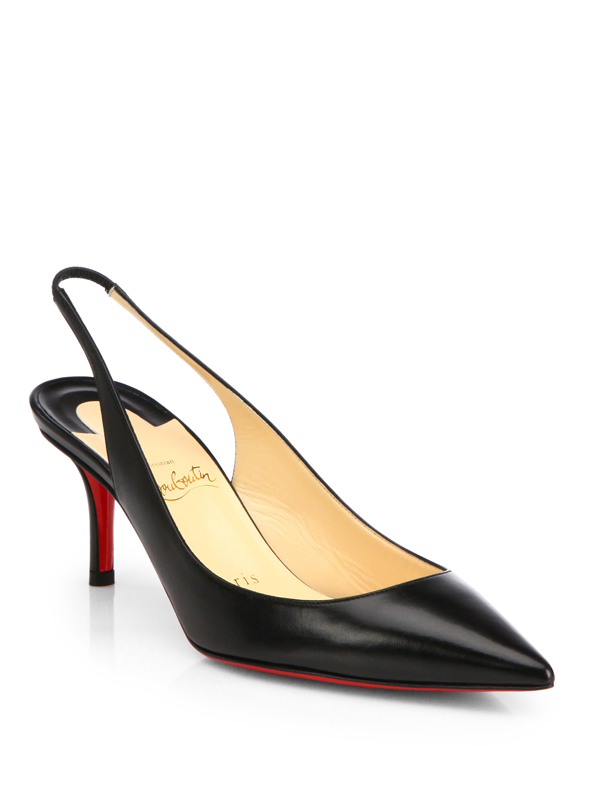 Christian louboutin Apostrophy Leather Slingback Pumps in Black | Lyst