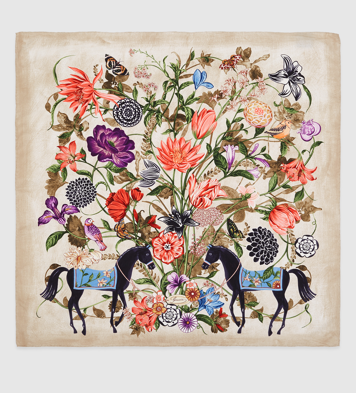Gucci Silk Twill Garden Print Scarf in Natural | Lyst