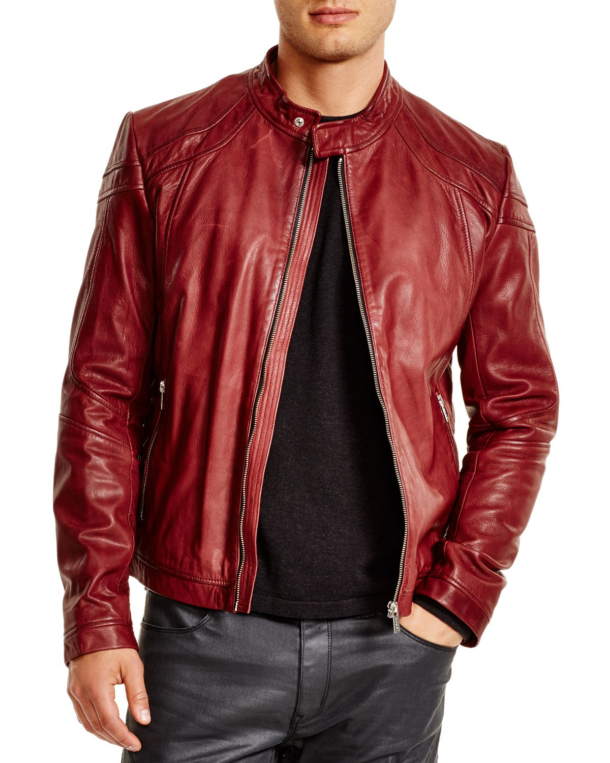 hugo boss red leather jacket