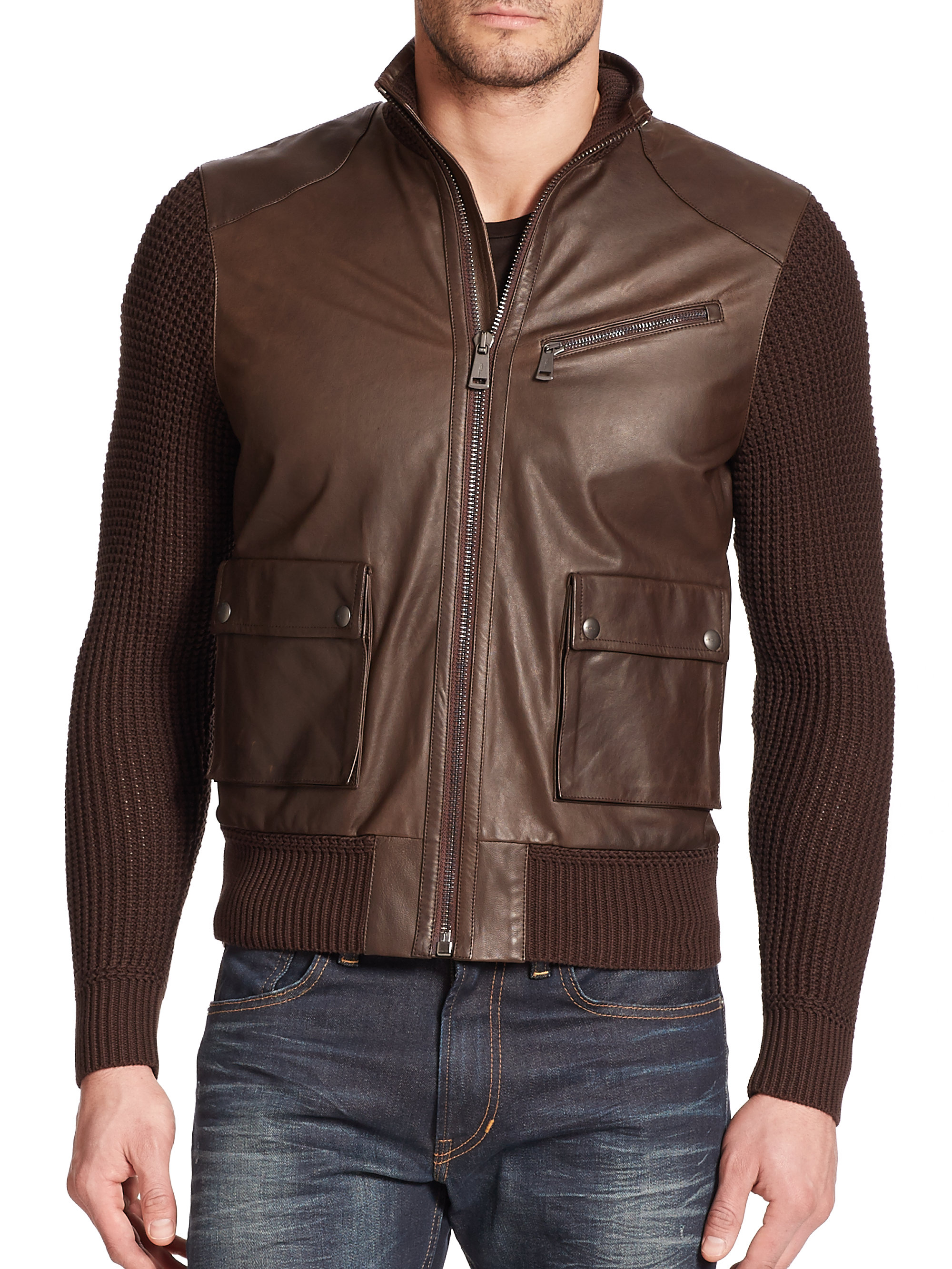 Lyst Ralph Lauren Black Label Knit Sleeve Leather Motorcycle Gallery