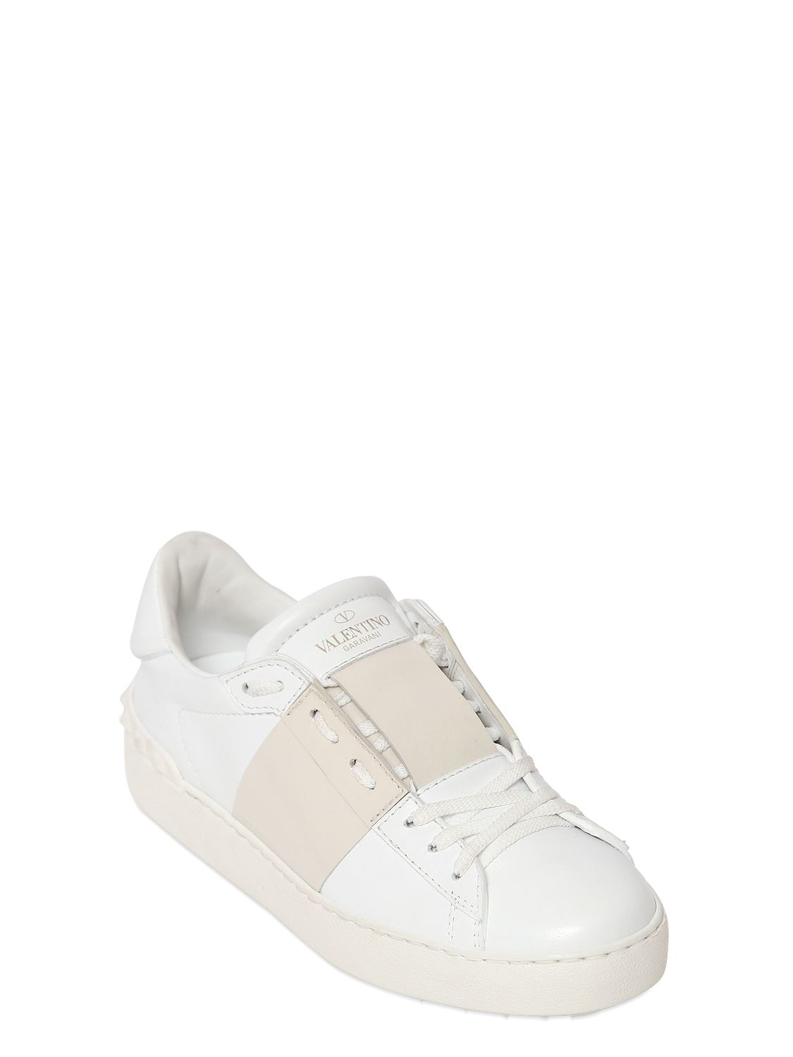 Valentino Open Leather Sneakers With 
