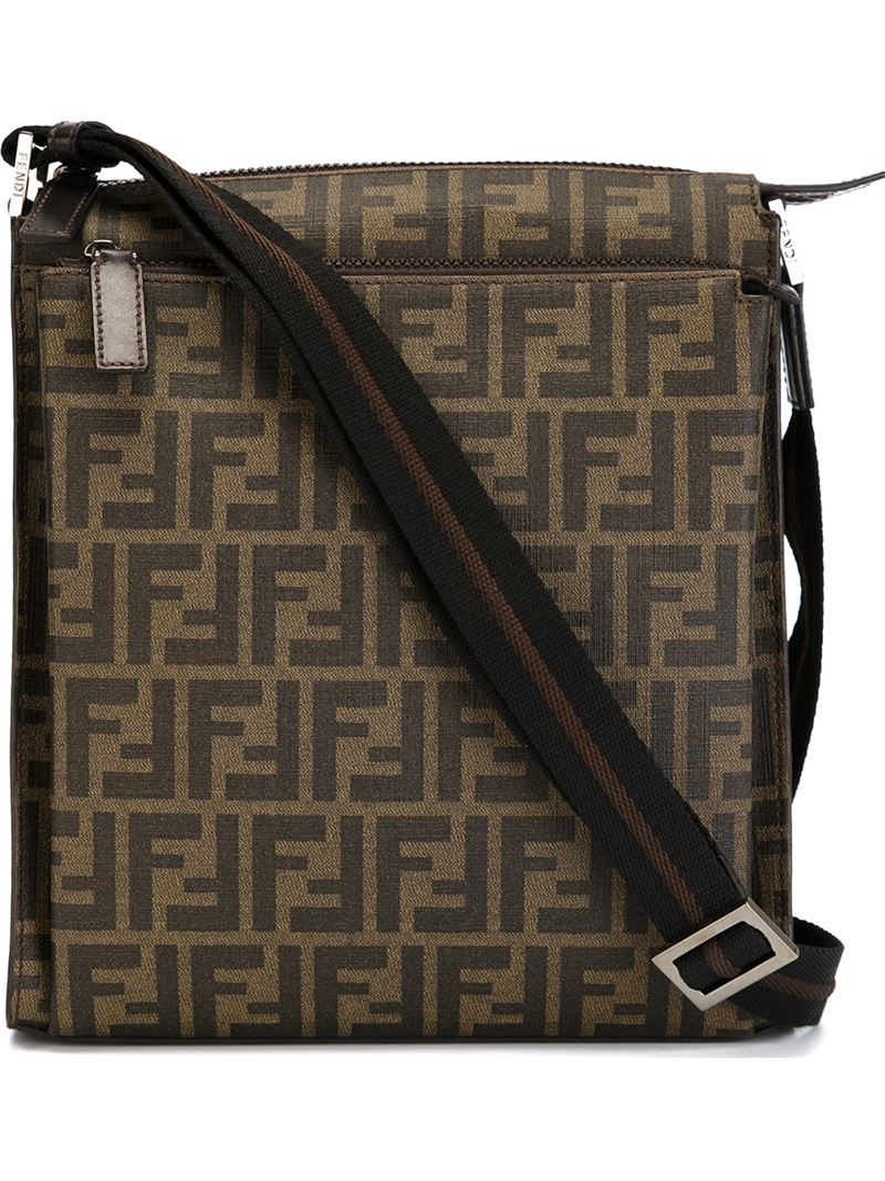Fendi Leather 'zucca' Messenger Bag in Brown for Men - Lyst