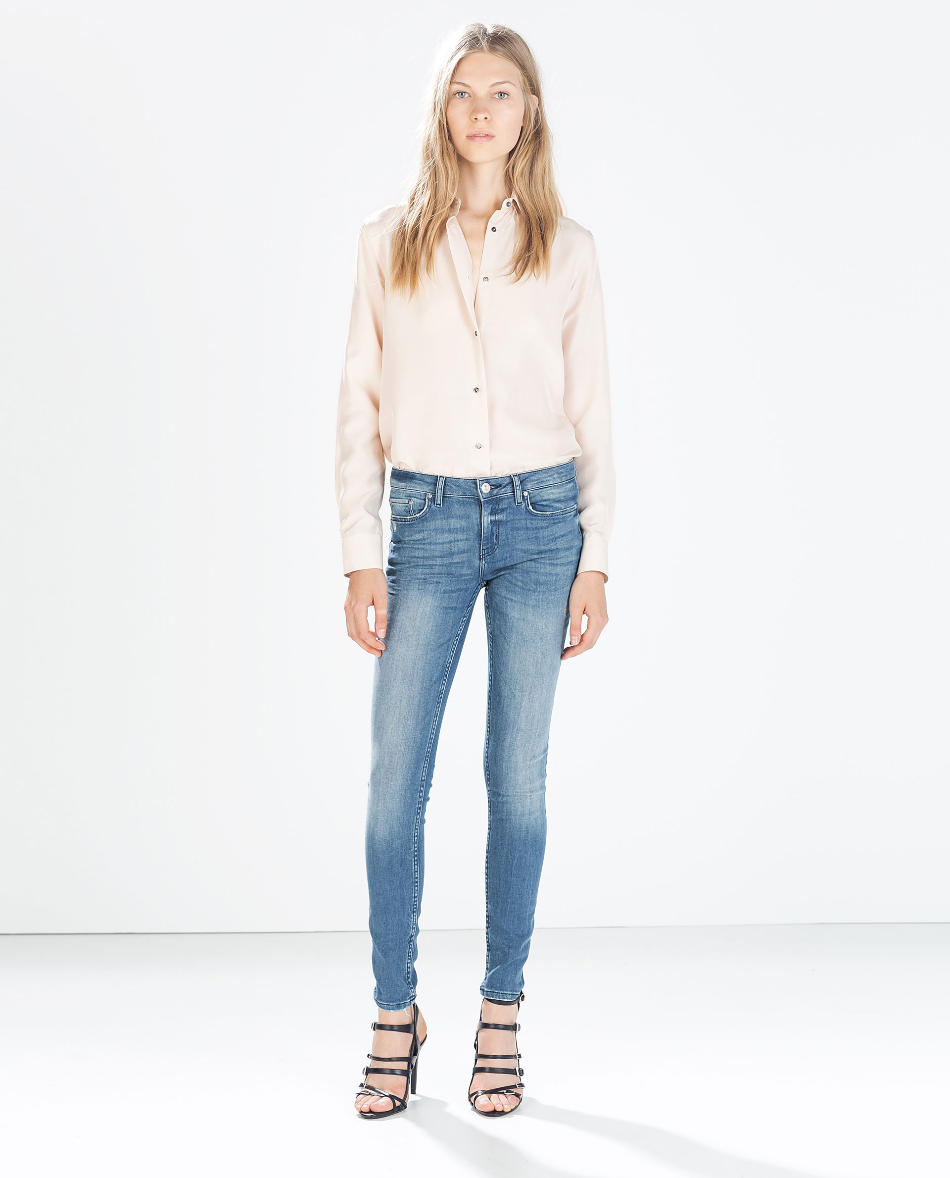 Zara Medium Rise Skinny Fit Jeans in Blue | Lyst