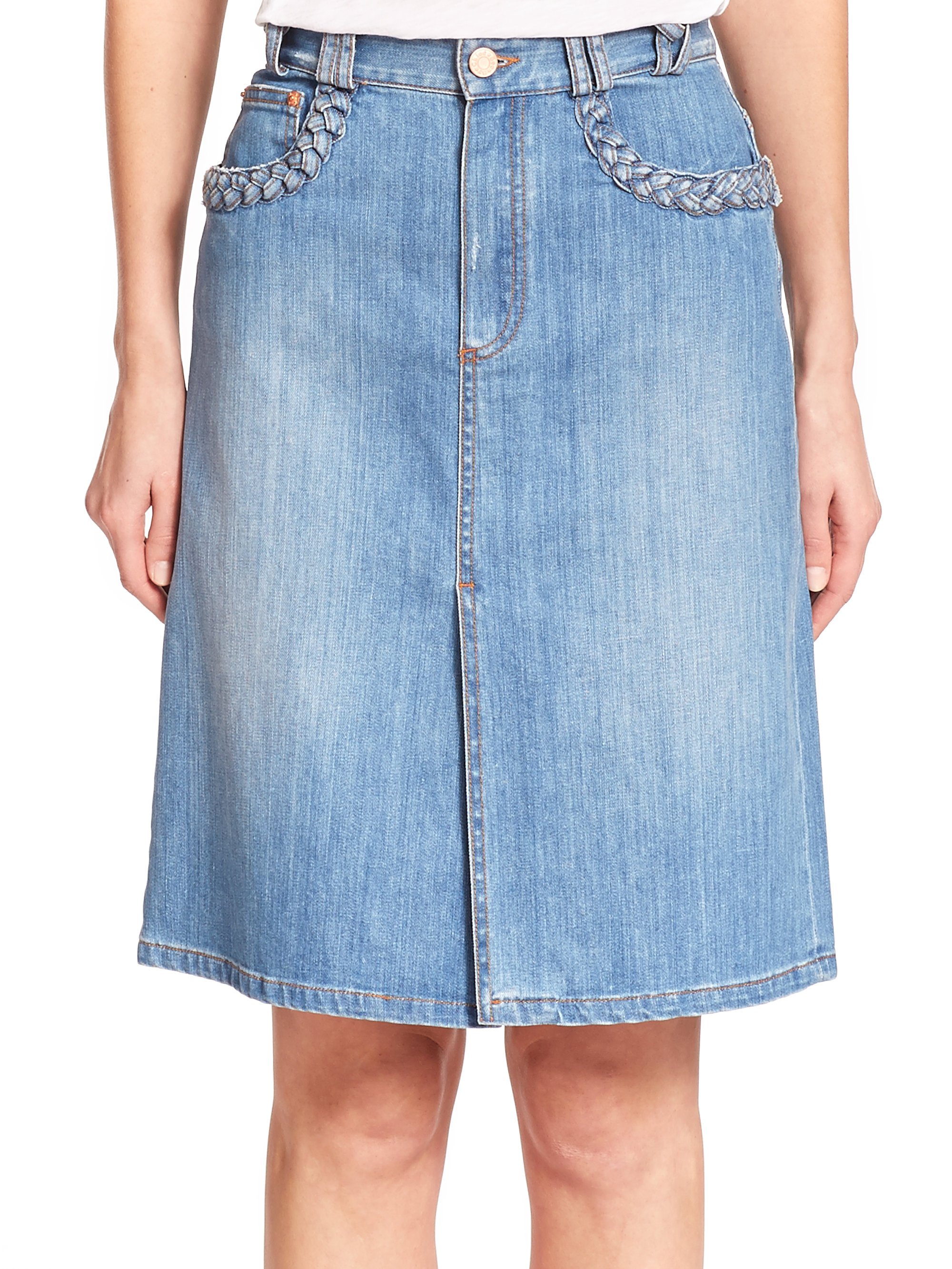 see by chloe braided denim skirt