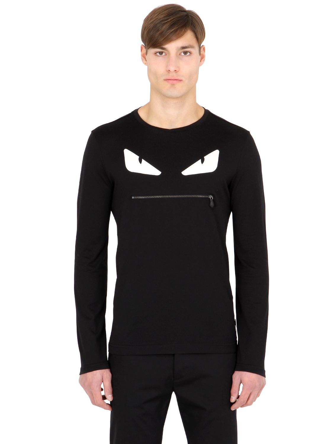 Fendi Monster Zip Cotton Long Sleeve T 