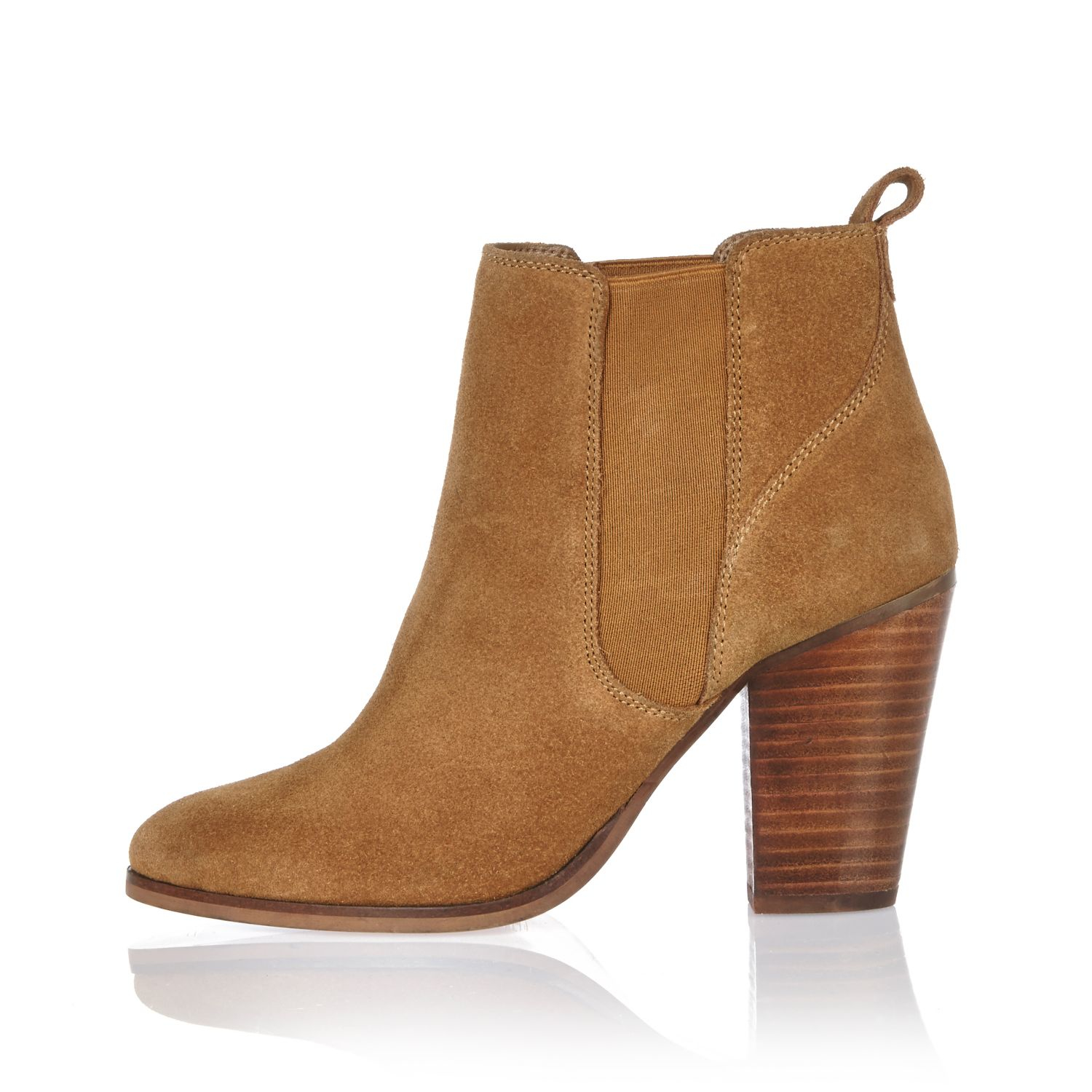River Island Tan Suede Heeled Ankle Boots in Brown | Lyst