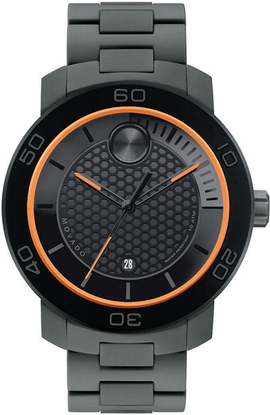 Movado Bold Mens Black Ion-Plated Titanium Watch With Orange Accents ...