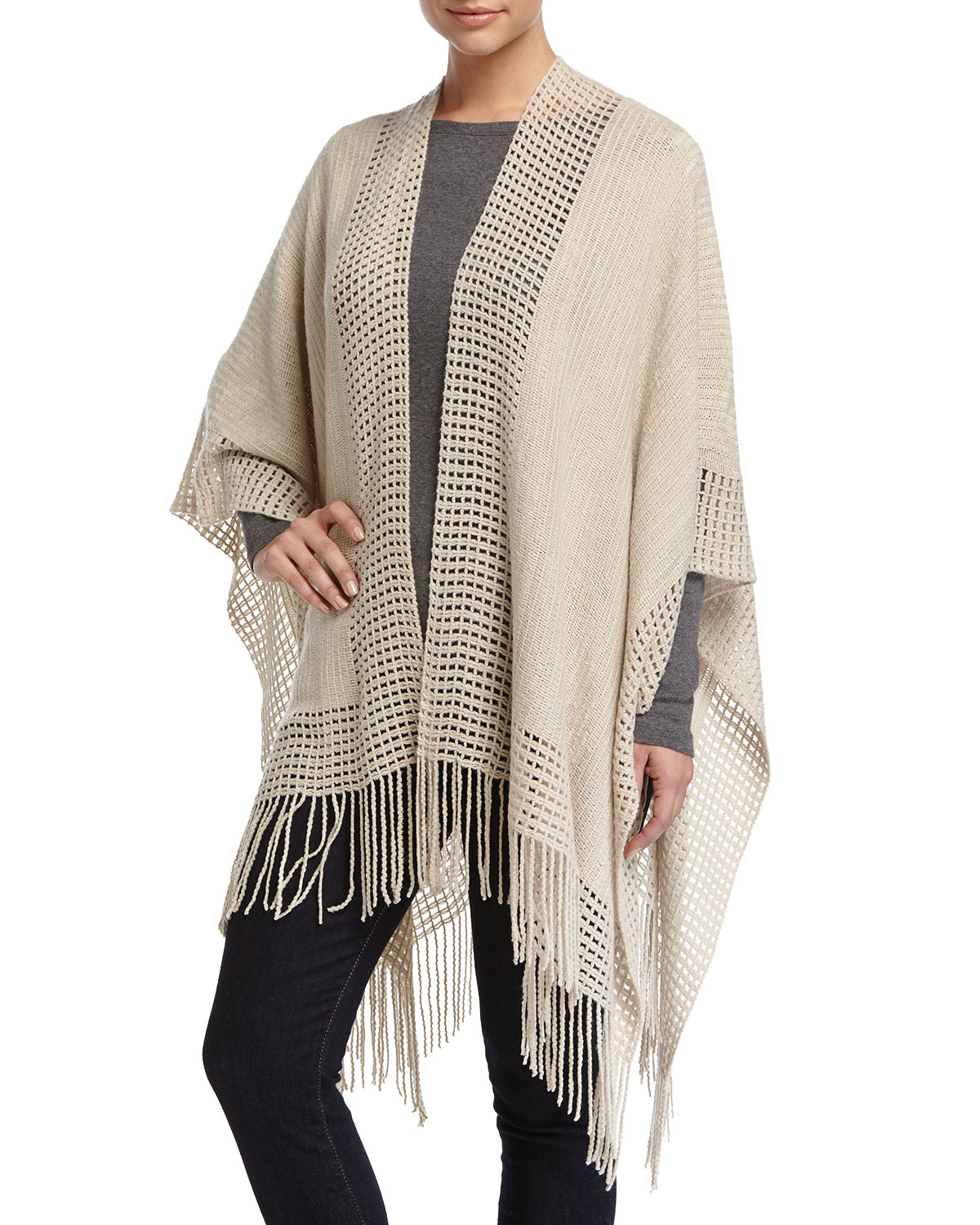 Max Studio Pointelle Woven Sweater Wrap in Beige (Natural) - Lyst