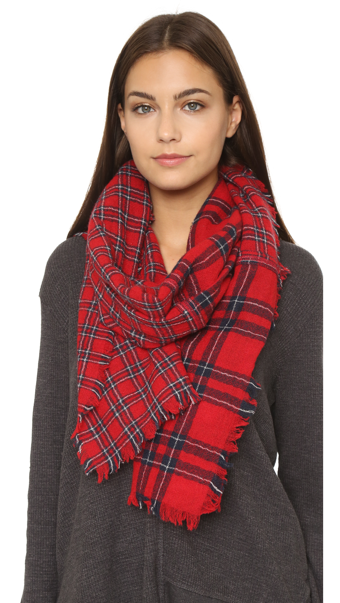 Lyst - Madewell Patchwork Piece Plaid Scarf in Red