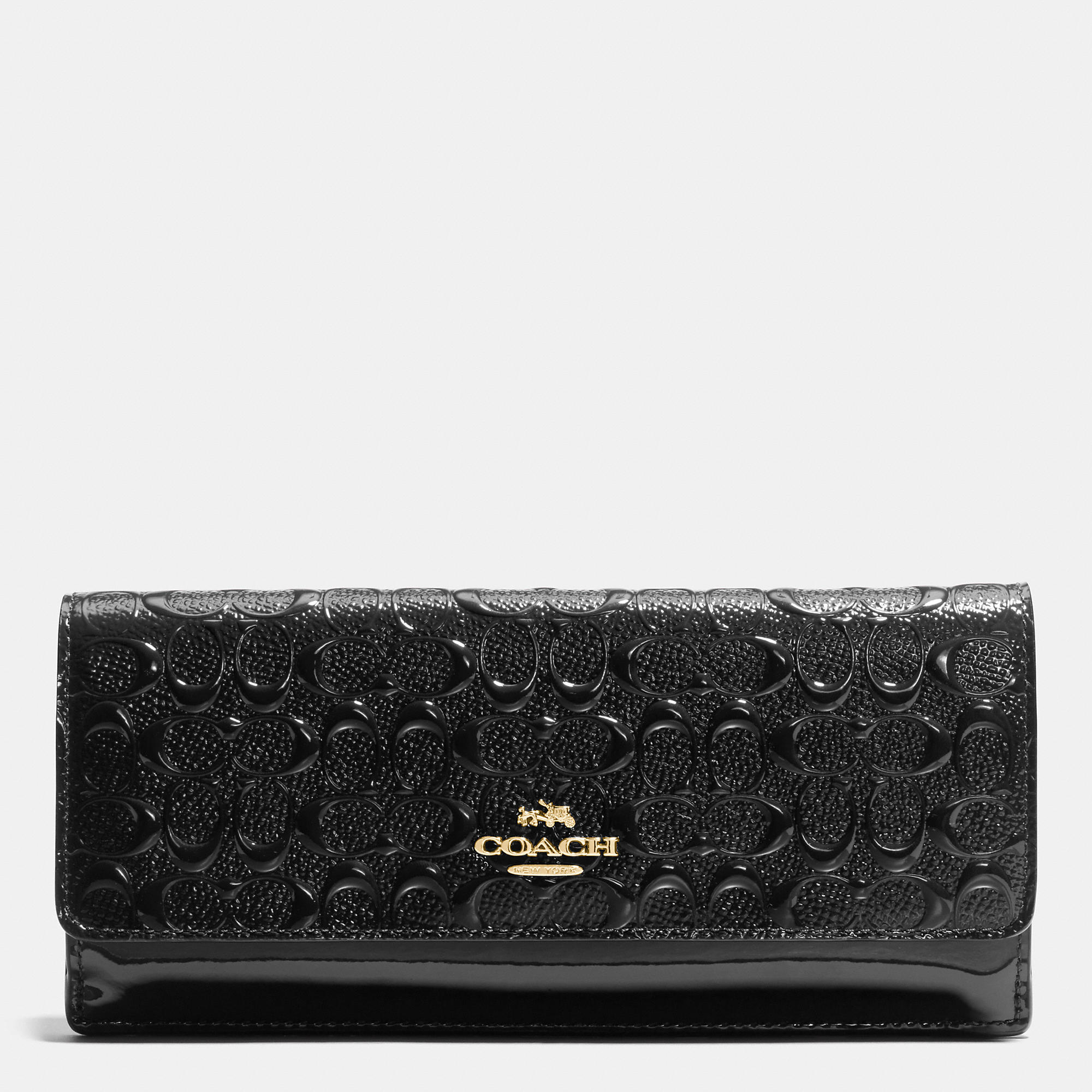 COACH Soft Wallet In Logo Embossed Patent Leather in Light Gold/Black (Black) - Lyst