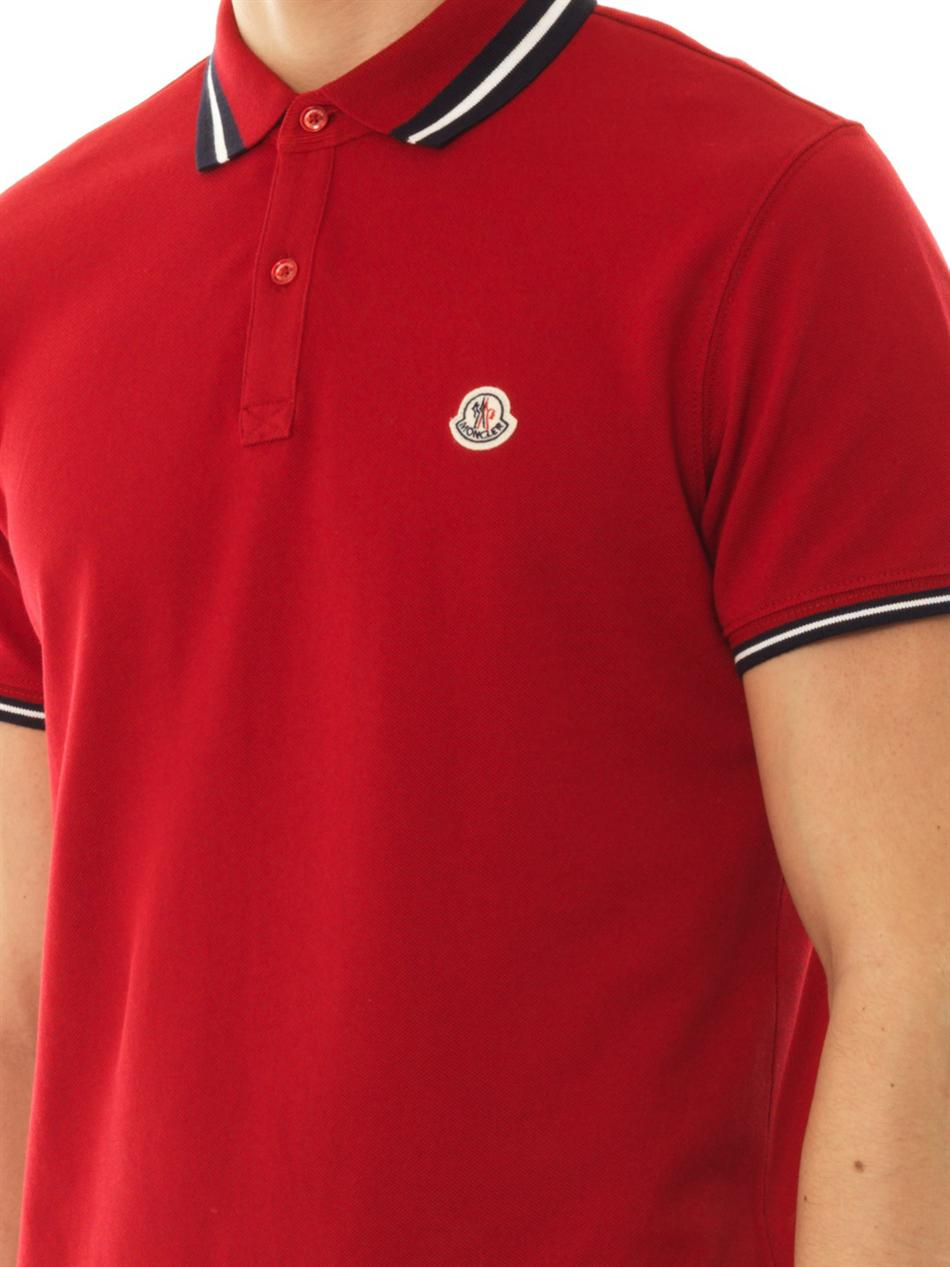 Moncler Cottonpiqué Polo Shirt in Red for Men - Lyst