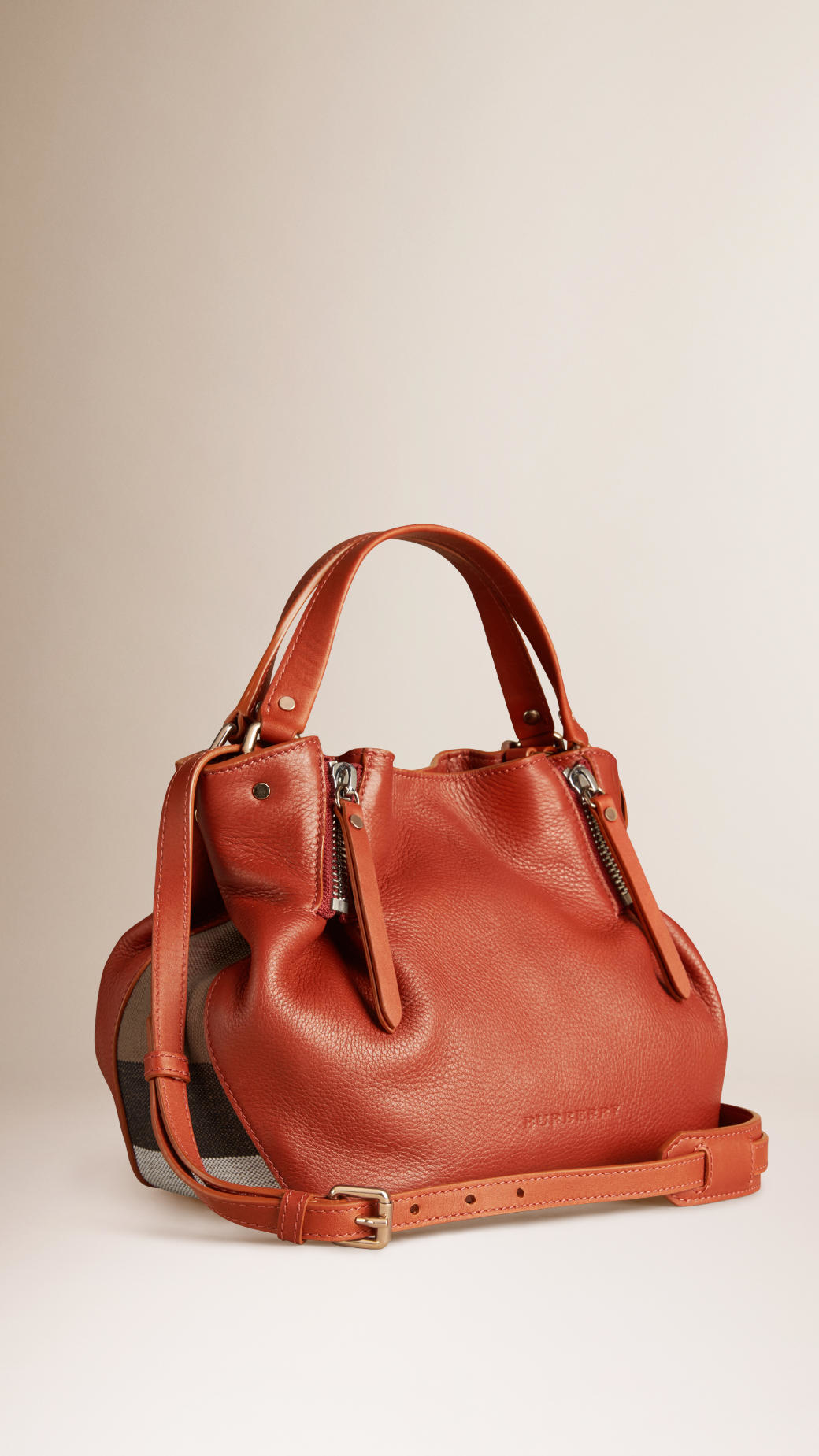 burberry small check detail leather tote bag