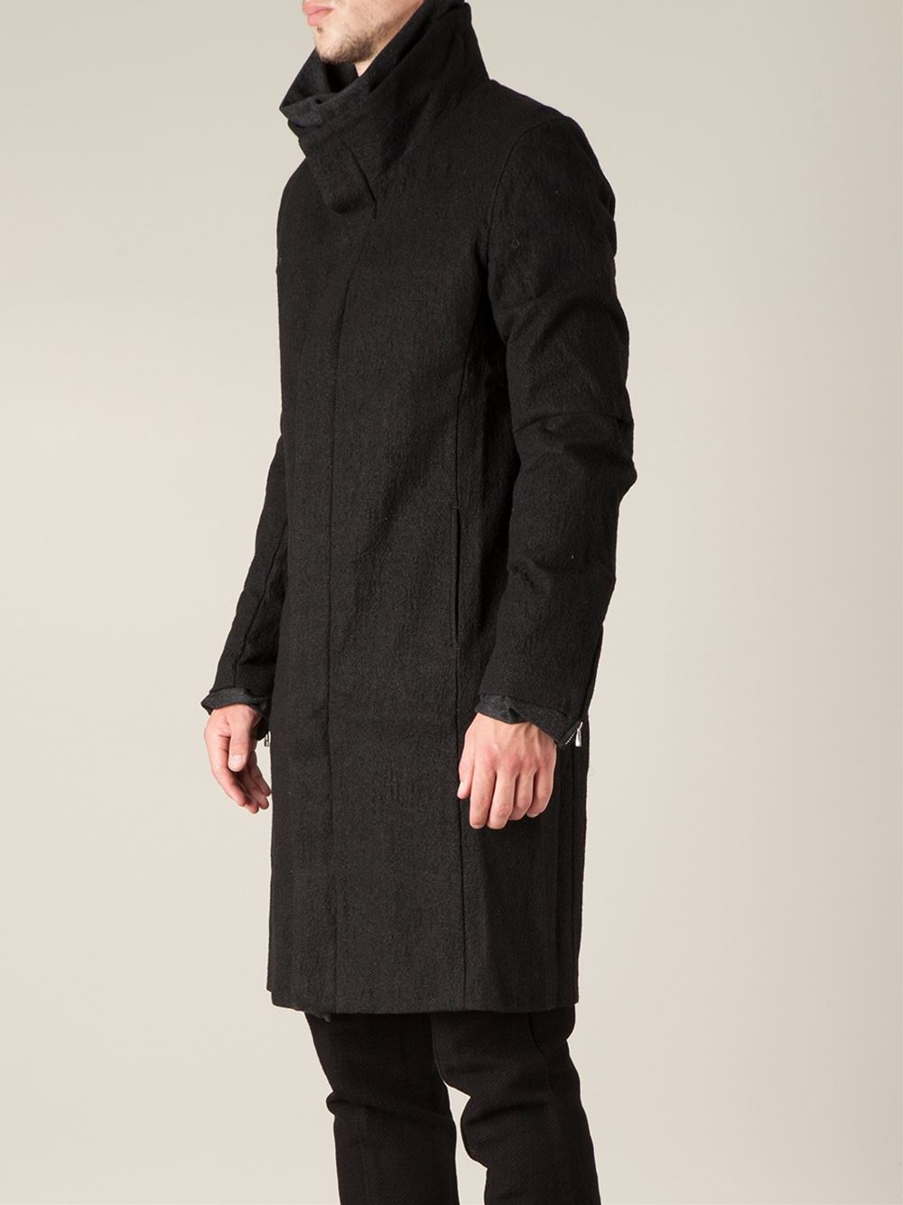 Mens black funnel neck coat Outlet