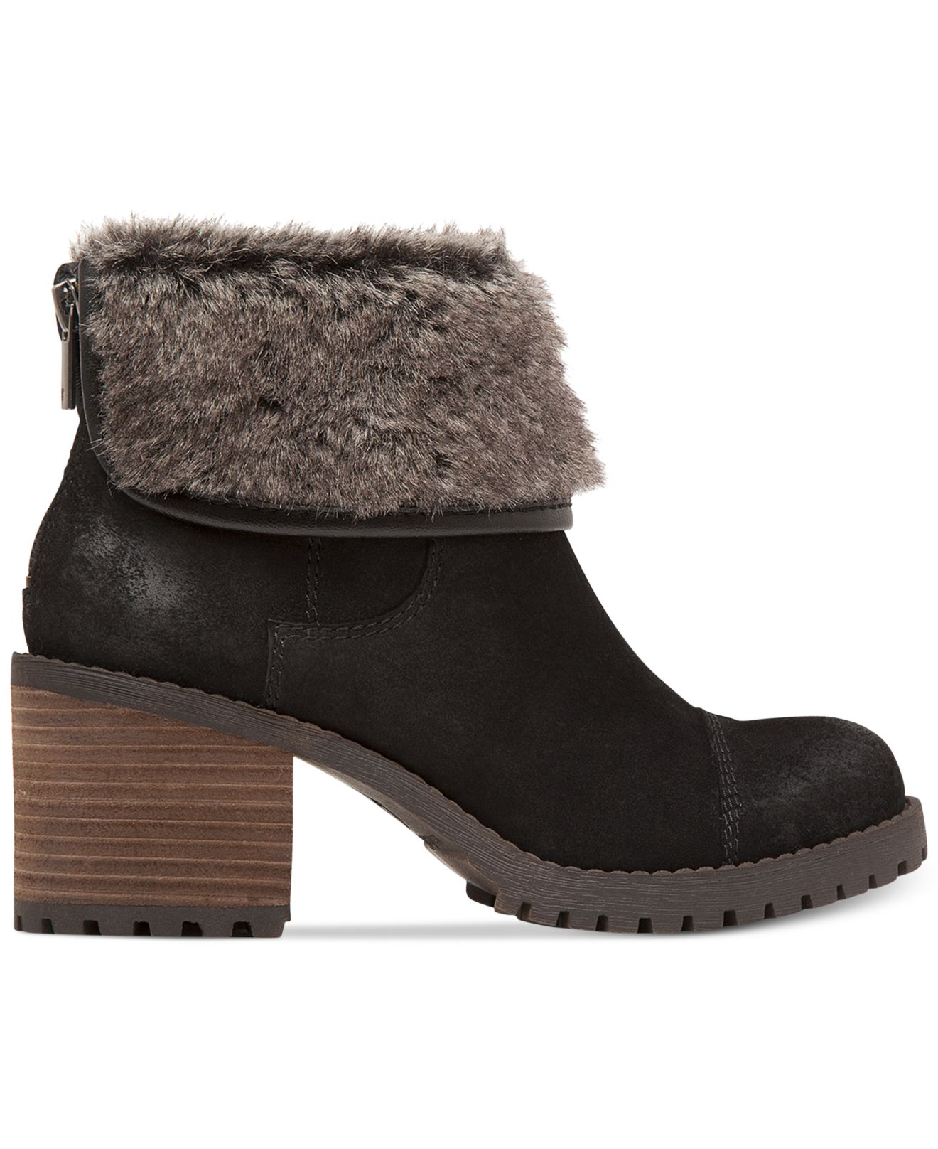 Lucky brand Nancee Faux Fur-Trimmed Suede Boots in Black (Black/Grey ...